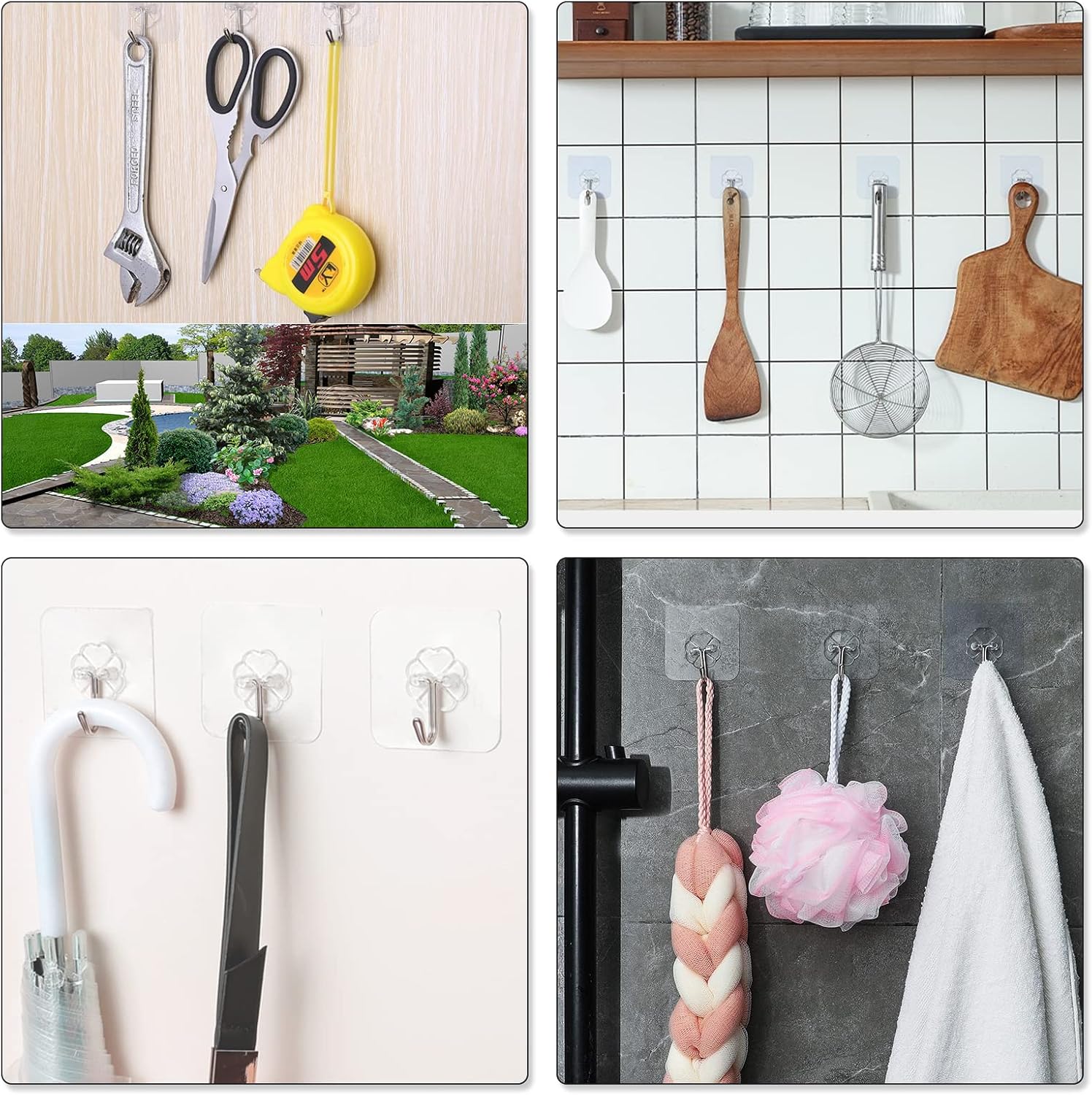Adhesive Hooks, 20-Pack Kitchen Wall Hooks, Wall Hook Heavy Duty (22 lbs) Max, Reusable Bathroom Hook, Waterproof and Rustproof
