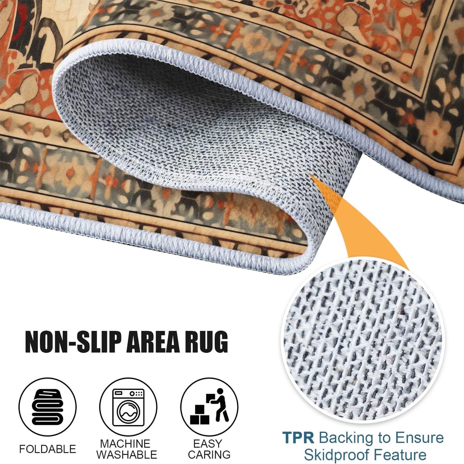 Niedriger Stapel Teppich Antirutschunterlage 120 x 180 cm, Vintage Glamourös Floral Symmetrisch Geometrisch Teppich Wohnzimmer, Mehrfarbig Teppiche Waschbar für Küche, Flur, Schlafzimmer, Spielzimmer