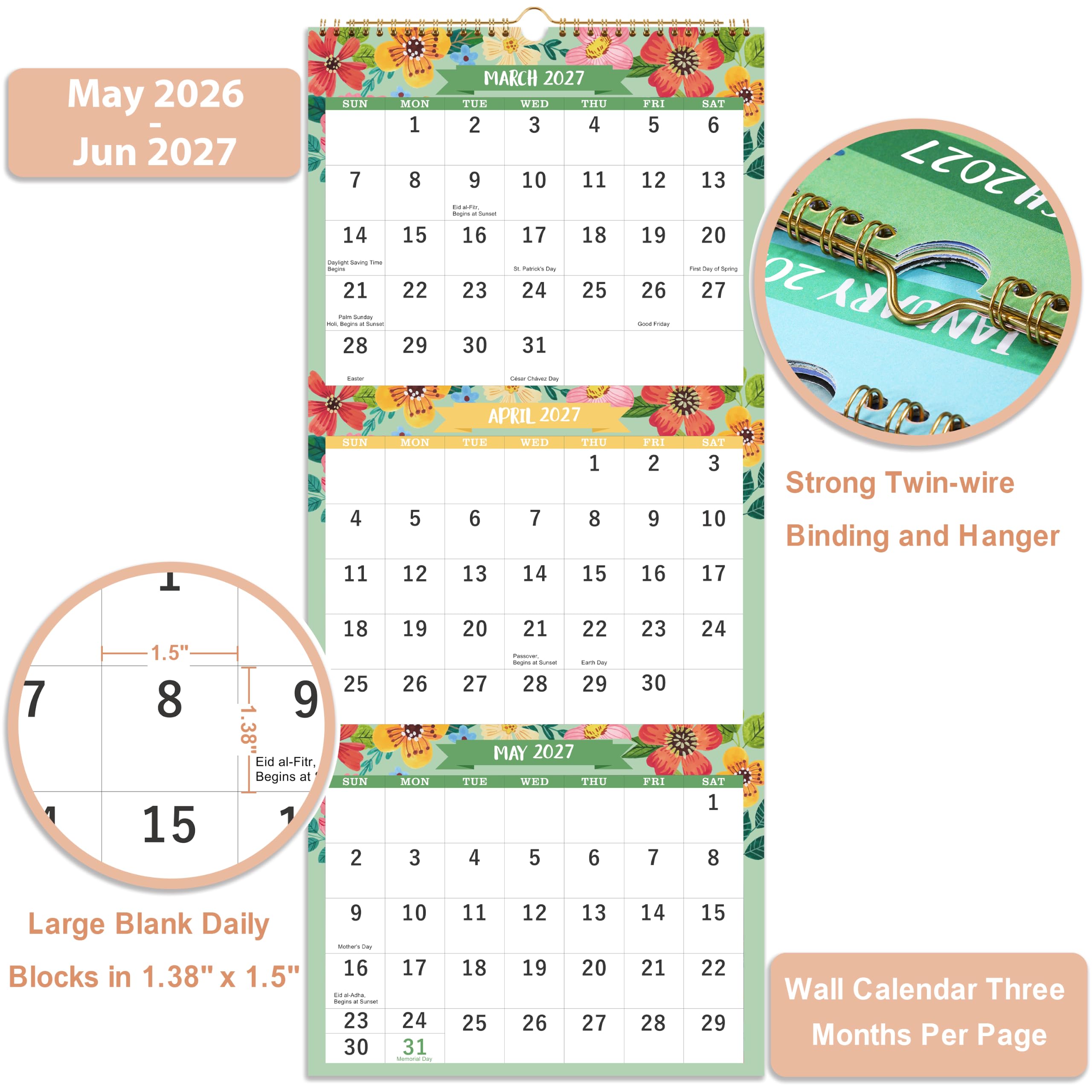 Amazon.com: Calendar 2026-2027 - JULY 2026 - JUNE 2027, 3 Month Display 2026-2027 Wall Calendar (Folded in one Month), 11.3" x 26" (when opened), Vertical Calendars : Office Products