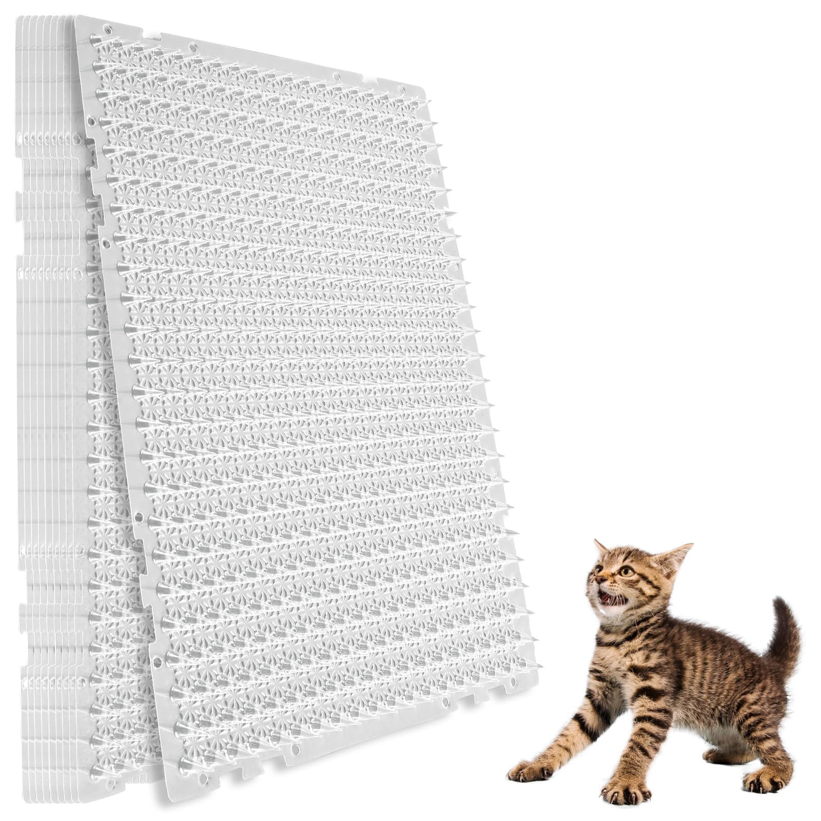 10Pcs Cat Deterrent Mat Pet Repellent Mat with Spikes Keep Cats off Counter 42x33.8cm Anti Cat Spikes Dogs Spiked Deterrent Mats for Outdoor Indoor Garden Window Balcony Patio Sofa