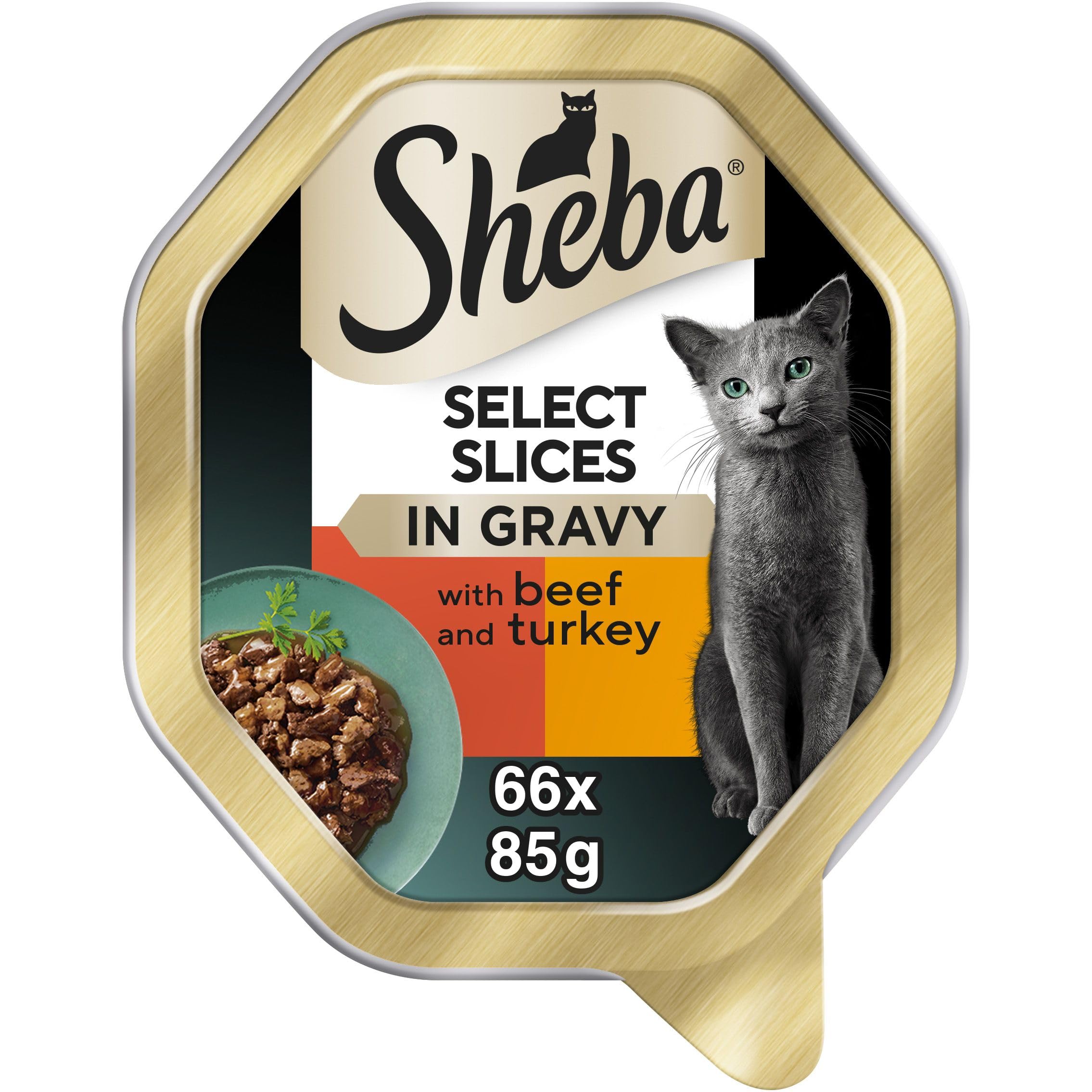 ShebaSelect Slices in Gravy – Beef Selection – Wet cat food trays for adult cats – 22 x 85 g Pack