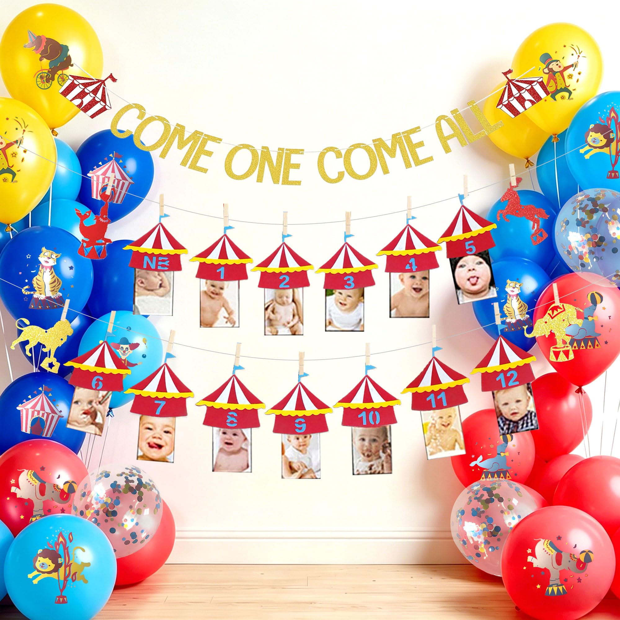 LaVenty Circus Themed 1st Birthday Decoration Come One Come All Banner