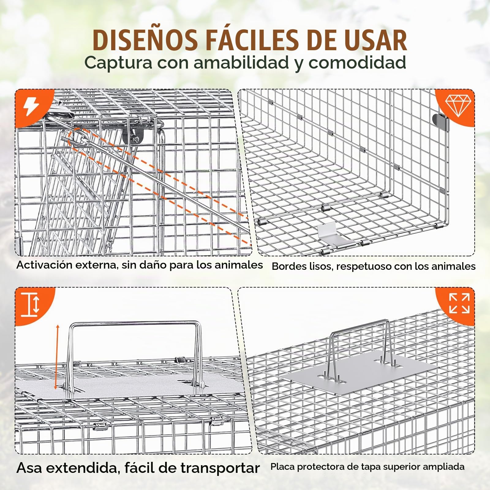 VEVOR Trampa para Animales 1270x508x660mm Jaula Plegable para Trampa para Gatos Alambre Galvanizado sin Crueldad con Asa Trampa para Conejos, Gatos Callejeros, Ardillas, Mapaches, Marmotas, Zarigüeyas