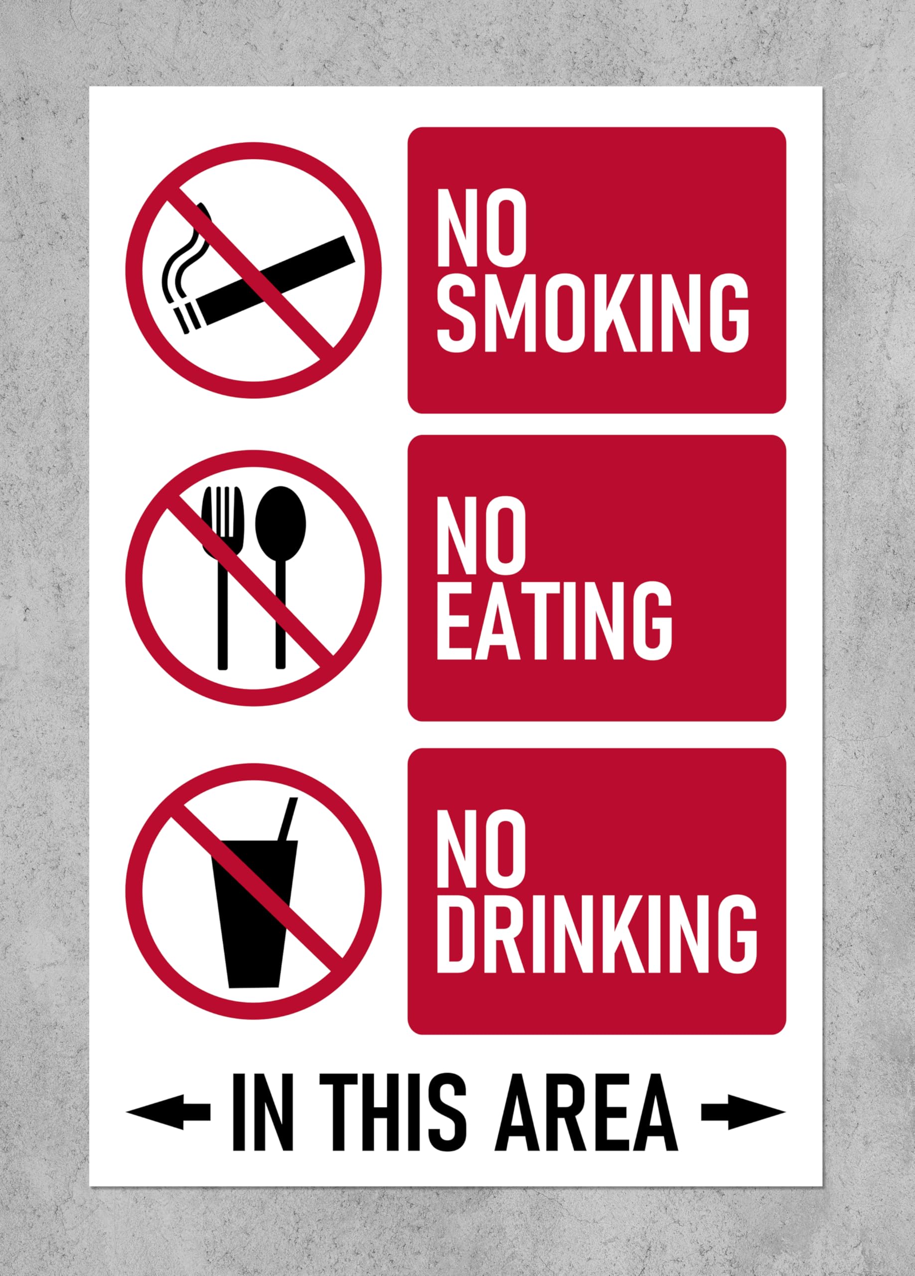No smoking, no eating no drinking in this area, safety sign - Self adhesive sticker (400mm x 300mm)