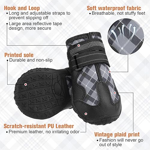 Miniatura 3 de BEAUTYZOO Botas protectoras de patas para perros medianos y grandes con correas reflectantes suela antideslizante botas impermeables para perros al