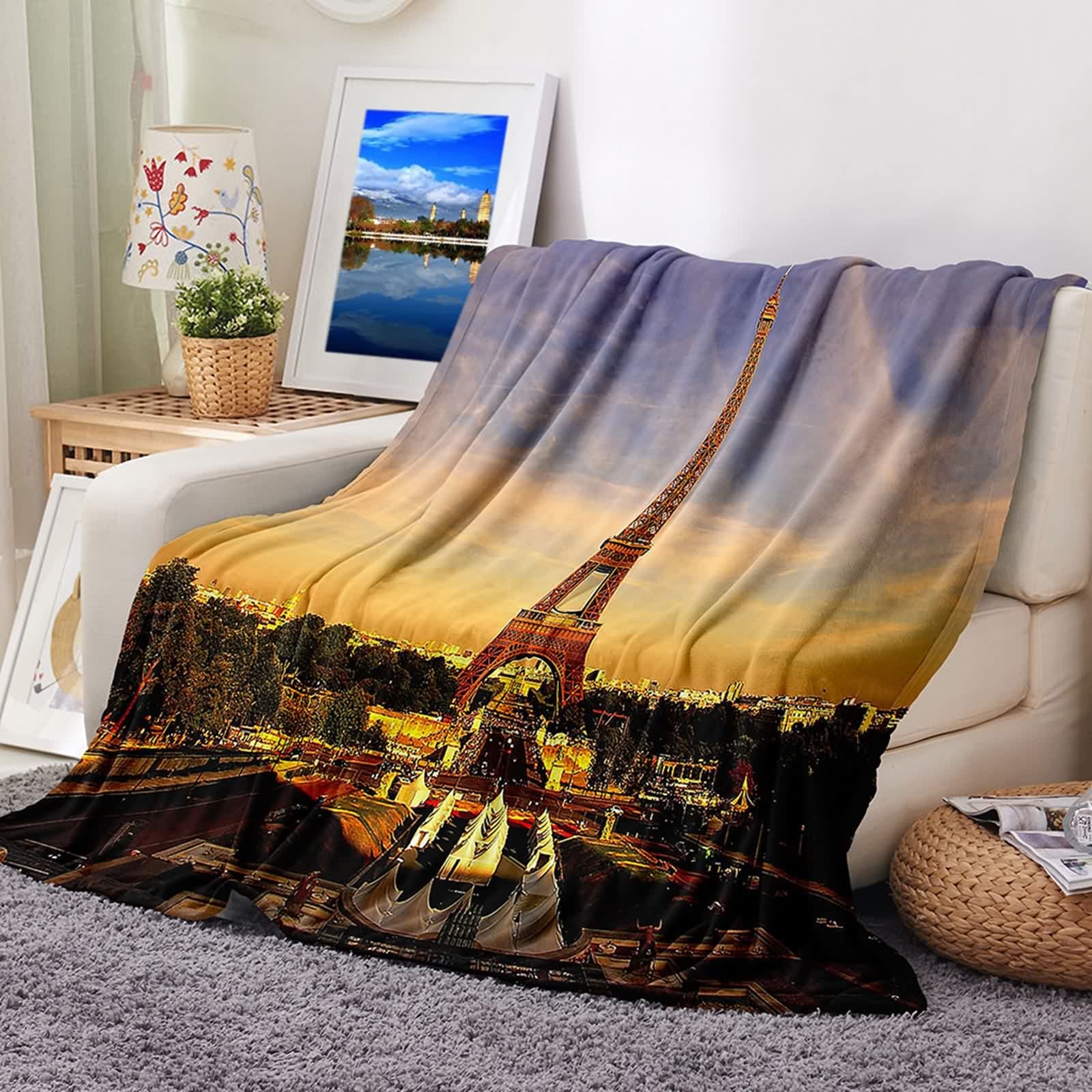 Couverture polaire douce KnSam plaid Tour Eiffel 100x150cm cadeau maison