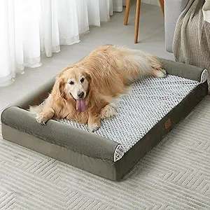 WNPETHOME Orthopedic Sofa Dog Bed for Large Dogs - Mat Pillow With Removable Waterproof Cover, Egg-Foam Crate Bed for Medium to Large Breeds