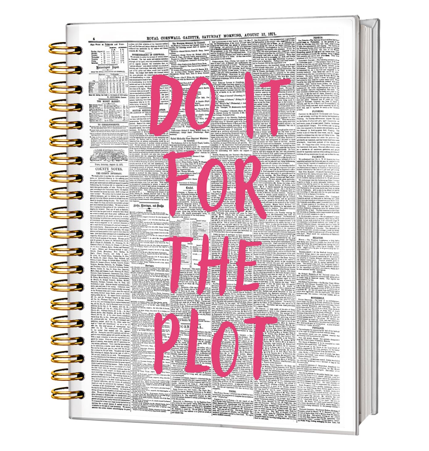 FLVGE Trendy Positive Affirming Notebook Journal, Do It for The Plot Spiral Notebook, Retro Newspaper Aesthetic Hardcover Notebook Spiral Bound Writing Journals for Schools Classrooms 5.5x8.3