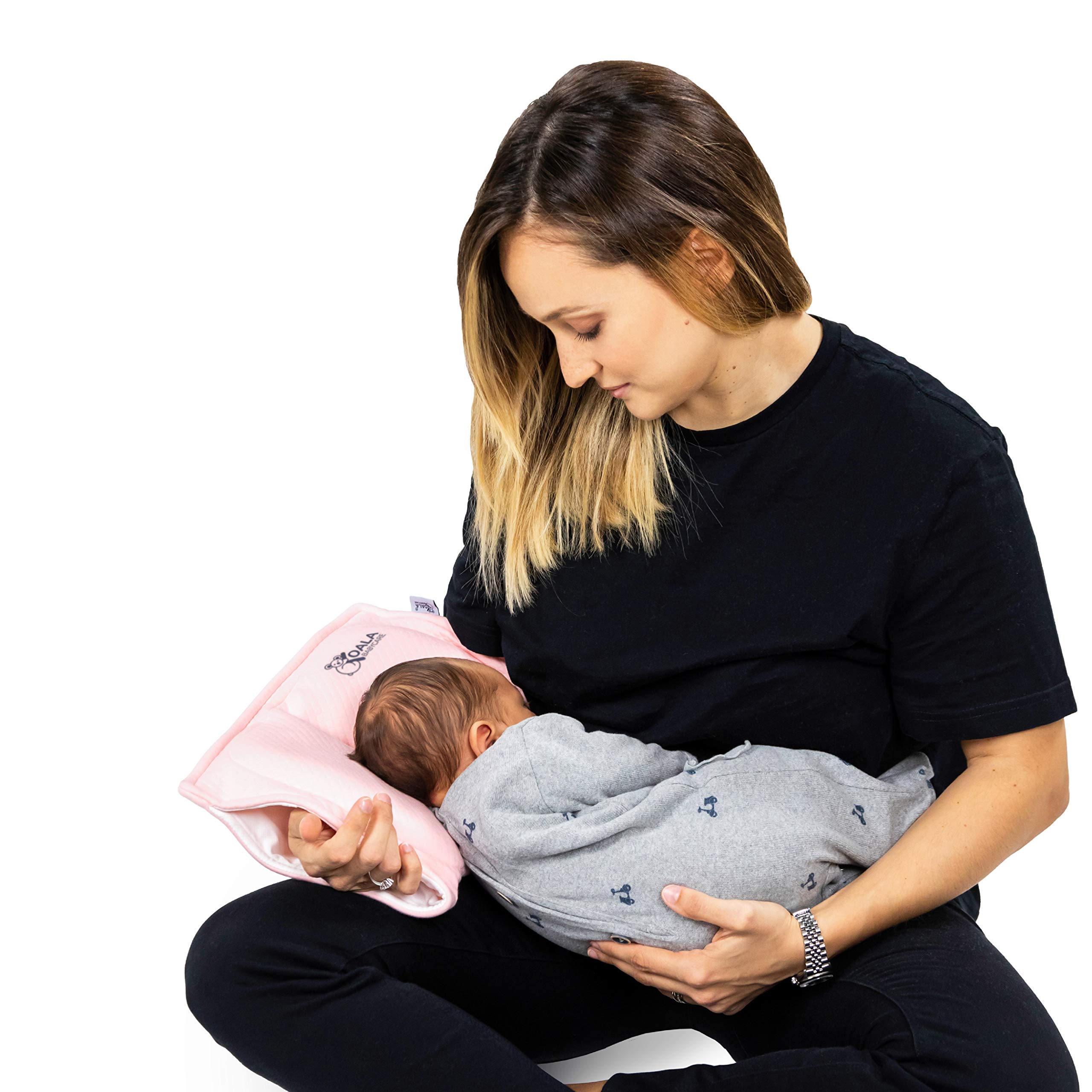 KOALA BABYCARE Poduszka ciążowa z pamięcią kształtu, pomagająca w leczeniu i zapobieganiu plagiocefalii (płaska głowa), zdejmowana (z 2 pokrowcami), Koala Perfect Head Breastfeeding - różowa