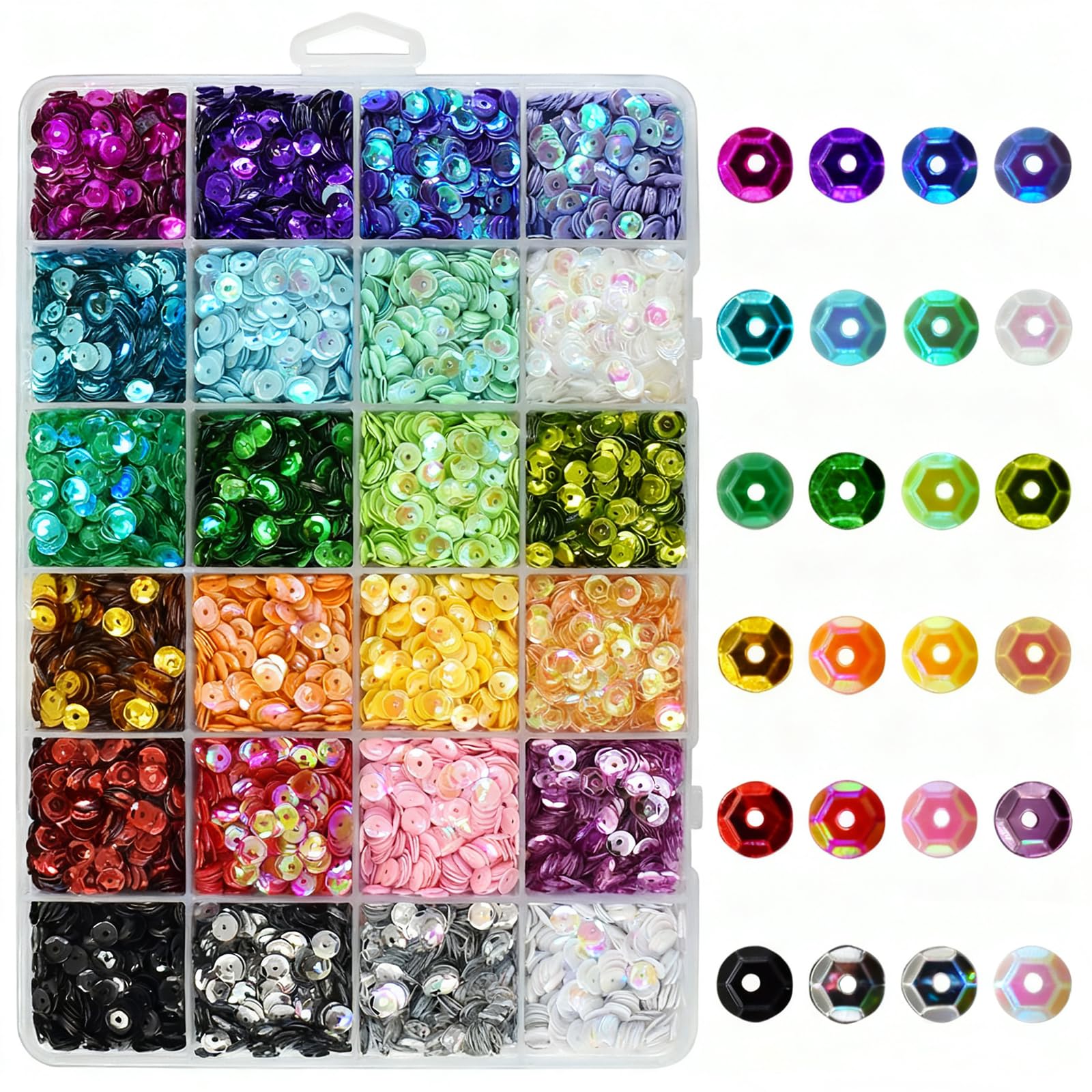 LE-stone 11000Pcs Bulk Loose Sequins 6mm Handcraft 24 Colors Round Embroidery Sequin with Pre-drilled Holes for Sewing Clothing Wedding Handicrafts DIY