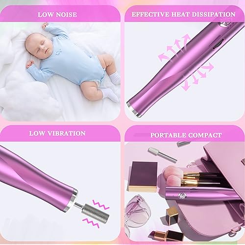 Miniatura 5 de Máquina de taladro eléctrico de uñas lima de uñas de gel acrílico de 22000 RPM con luz LED kit de manicura y pedicura Efile para pulir y recortar