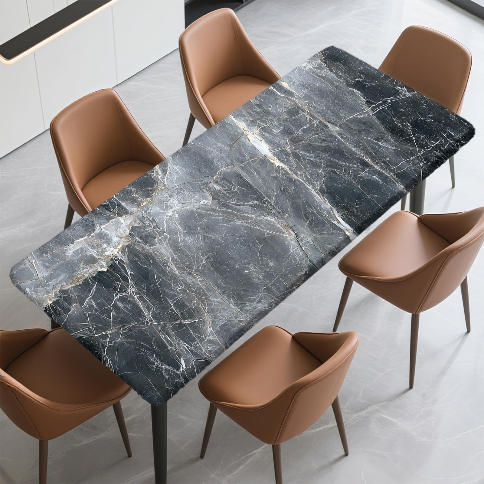 Photo 1 of ARTSGOO Rectangle Fitted Tablecloth - Grey Marble, 96" x 30"