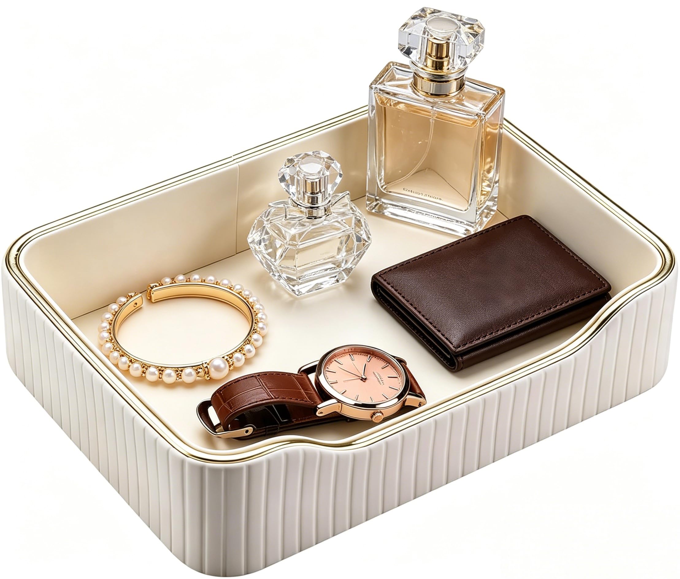 Bathroom Tray, Leather Oval Decorative Bath Perfume Jewelry Tray, Vanity Tray Table Tray for Bathroom Dressing Table, Soap Dispenser, Toilet, Bathtub, Candles, Kitchen Sink(Rectangular)