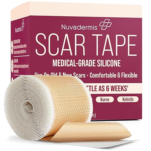 NUVADERMIS Silicone Scar Tape for Surgical Scars - 120" x 1.5" Roll - Extra Long Medical Grade Silicone Scar Tape for C-Section, Tummy Tuck, Keloid, and Surgical Scars - Reusable Tape Strips - 1 Pack - Classic Tape