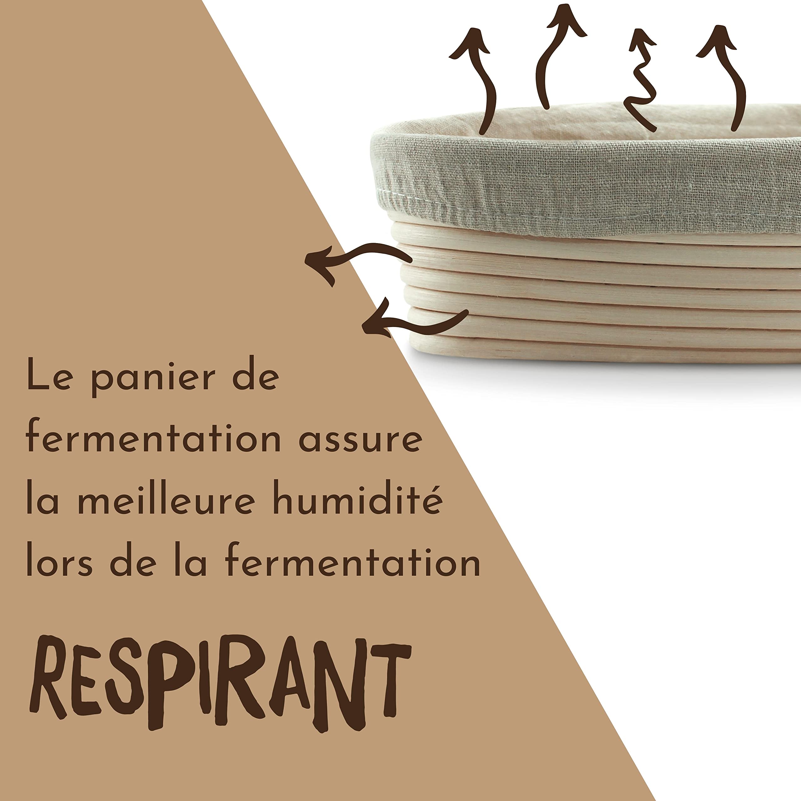 riijk 2 Bannetons à Pain + Racleur de Pâte - 2 Paniers Naturels (Ovals, Ø 28 et 35 cm) pour Faire Son Propre Pain - Tissu en Lin Inclus - Serré avec de l’Acier Inoxydable