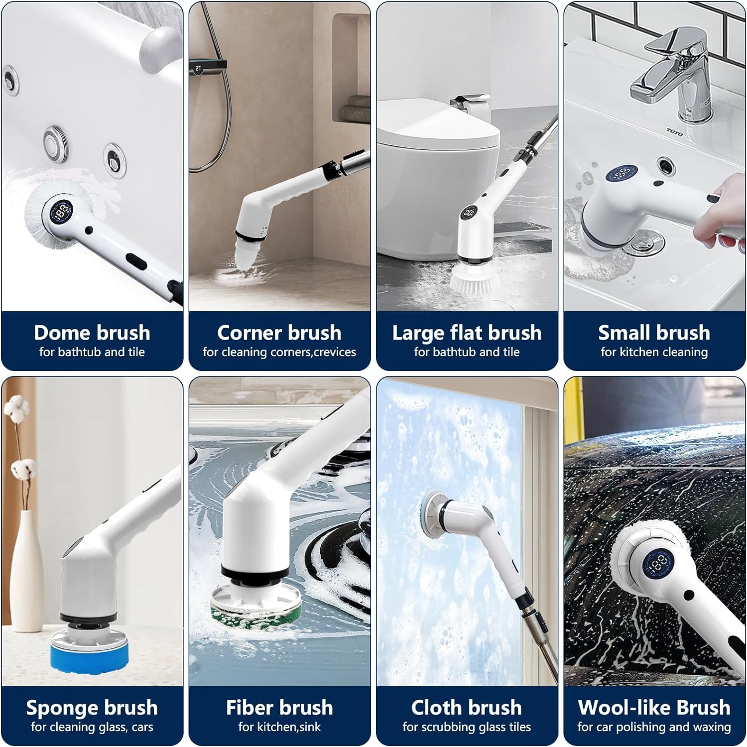 Amazon.com: UPMSX Cepillo eléctrico giratorio 2023, cepillo de limpieza eléctrico 9 en 1 de hasta 450 rpm, limpiador eléctrico con 8 cabezales de cepillo reemplazables y brazo de extensión, limpiador de ducha