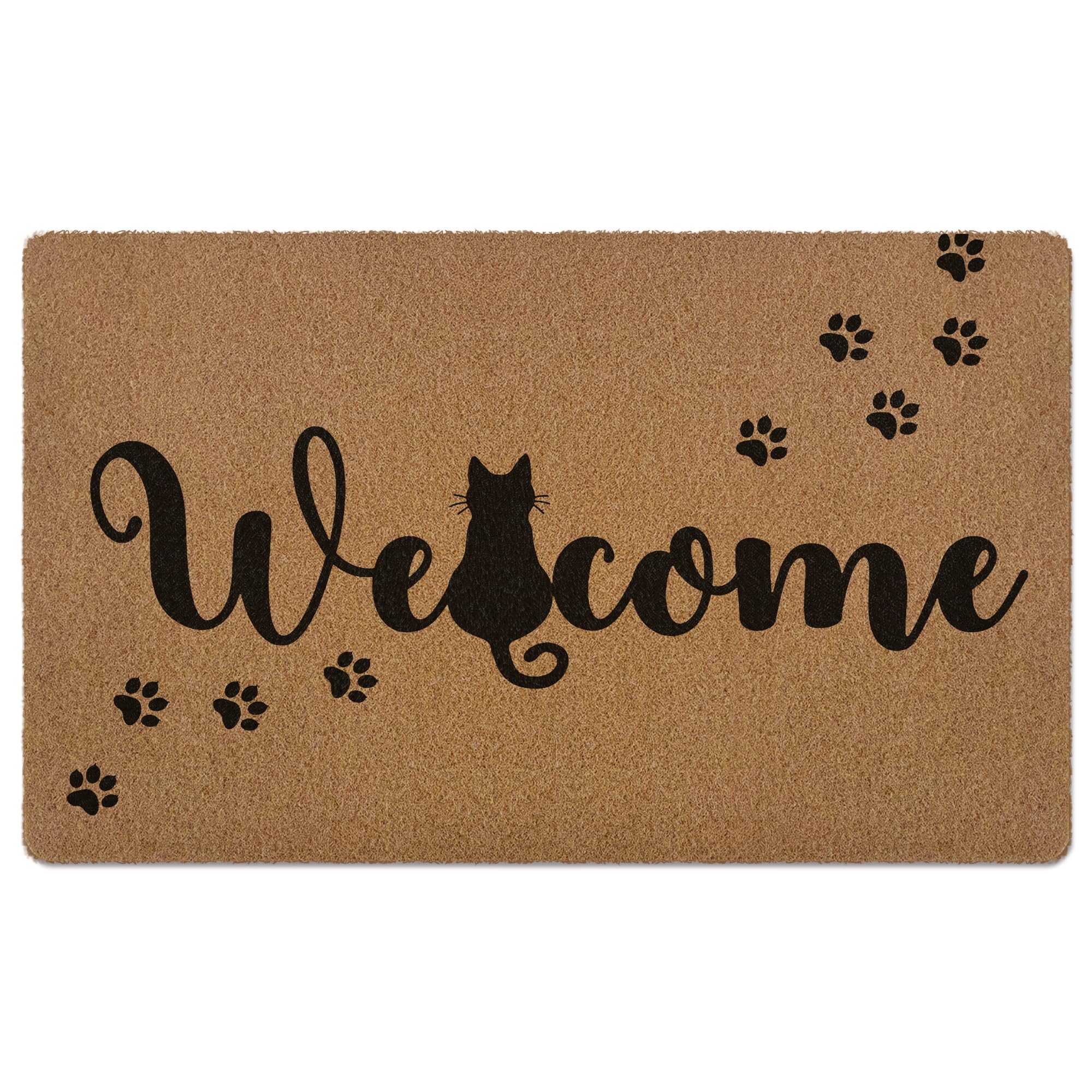 XLDLIOO Cute Black Cat Paws Door Mat, Funny Welcome Front Door Mat Indoor Outdoor Entrance, Rustic Artificial Coir Doormat Rugs for Cat Lovers Owners
