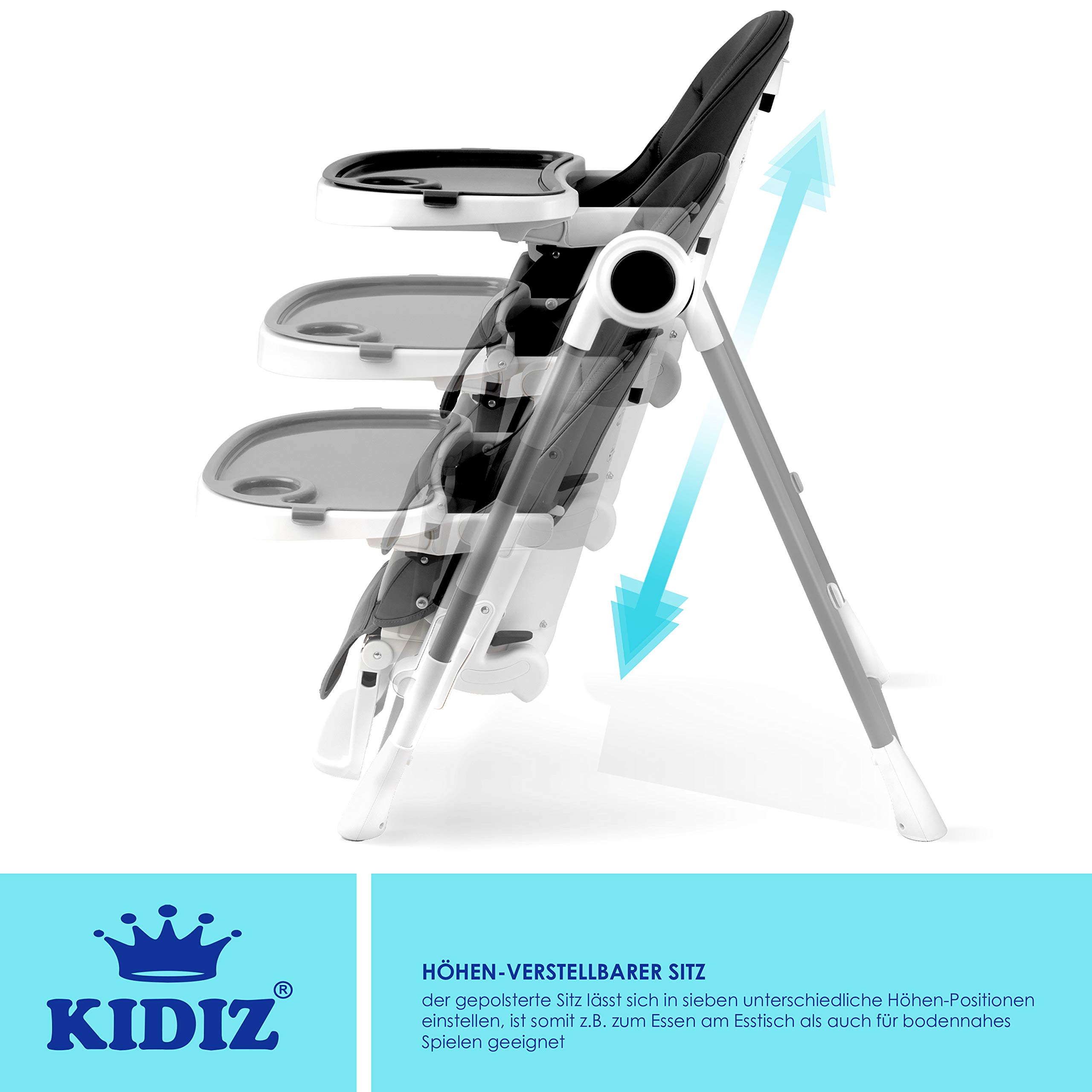 KIDIZ® 3 in 1 Seggiolone Seggiolone per bambini con barra dei giochi, Lettino per bambini, Seggiolone combinato Seggiolone per bambini, Schienale regolabile in 7 diverse altezze, nero
