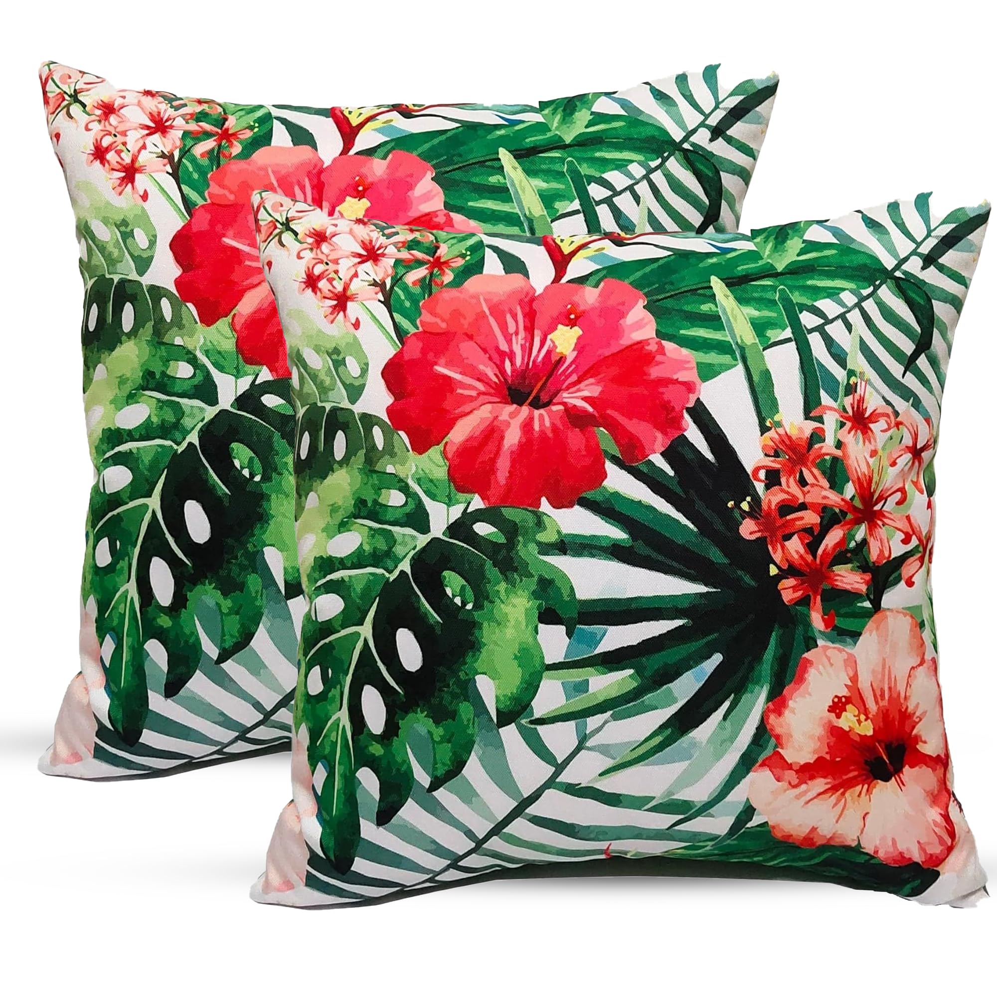 Poshliving Gardenia 2 Pack Outdoor Cushions Waterproof Filled 45X45cm With Invisible Zippered Outdoor Garden Cushions Waterproof 18"X18" With Cushion Covers & Pillow For Living Room Garden Sofa (Gardenia)