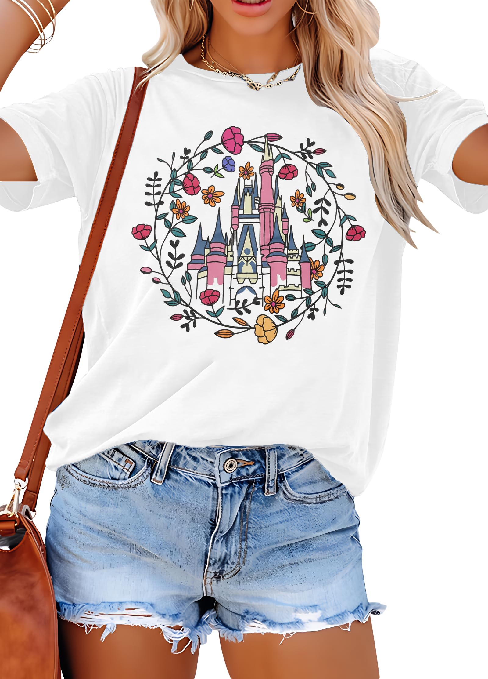 SFHFY Camisa mágica para mujer, camiseta de manga corta con diseño de cuento de hadas y castillo