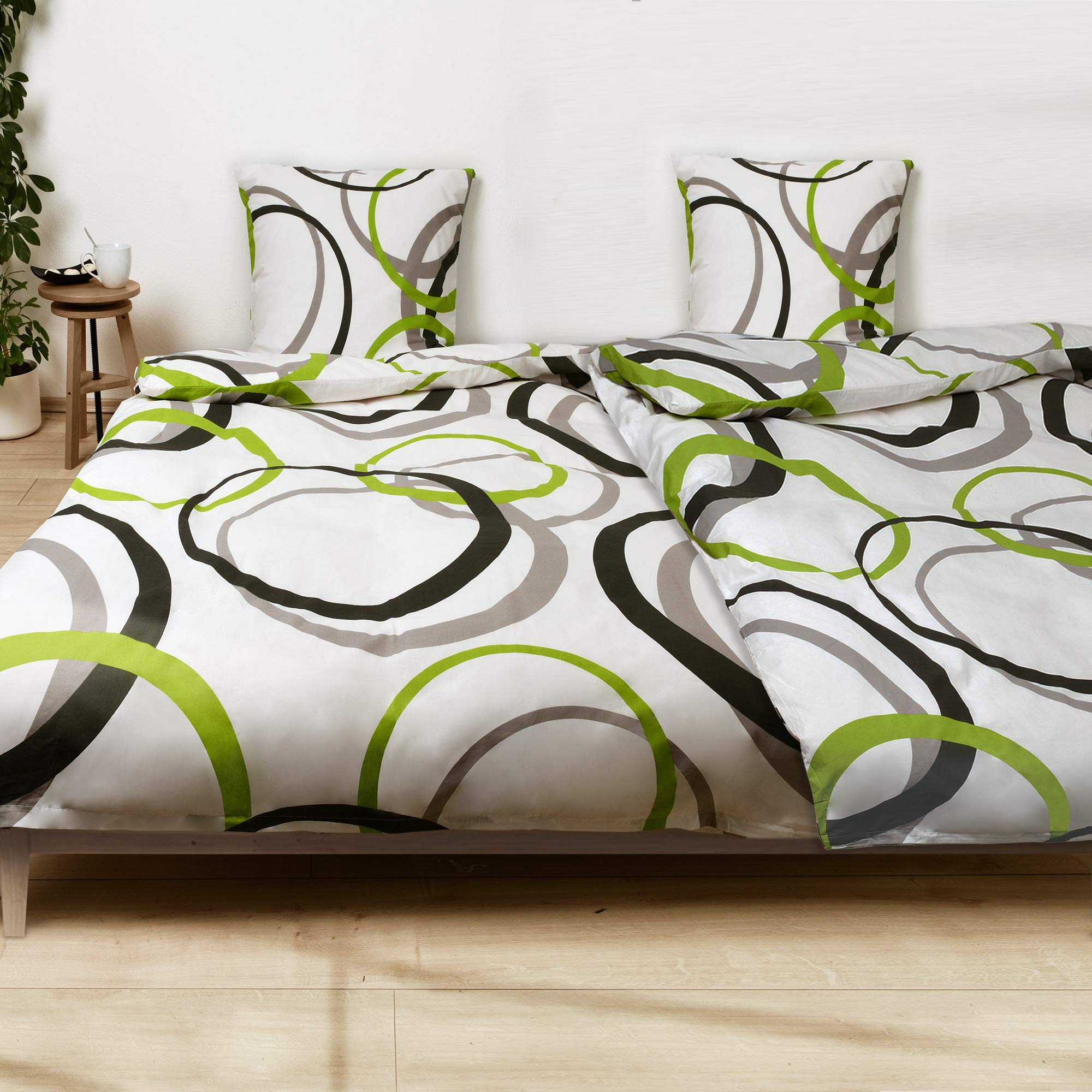 Beautissu Set di 2 Copripiumino Singolo in 100% cotone con cerniera federa | 135x200 cuscino 80x80 biancheria da letto dotato renforcé pezzi Nina