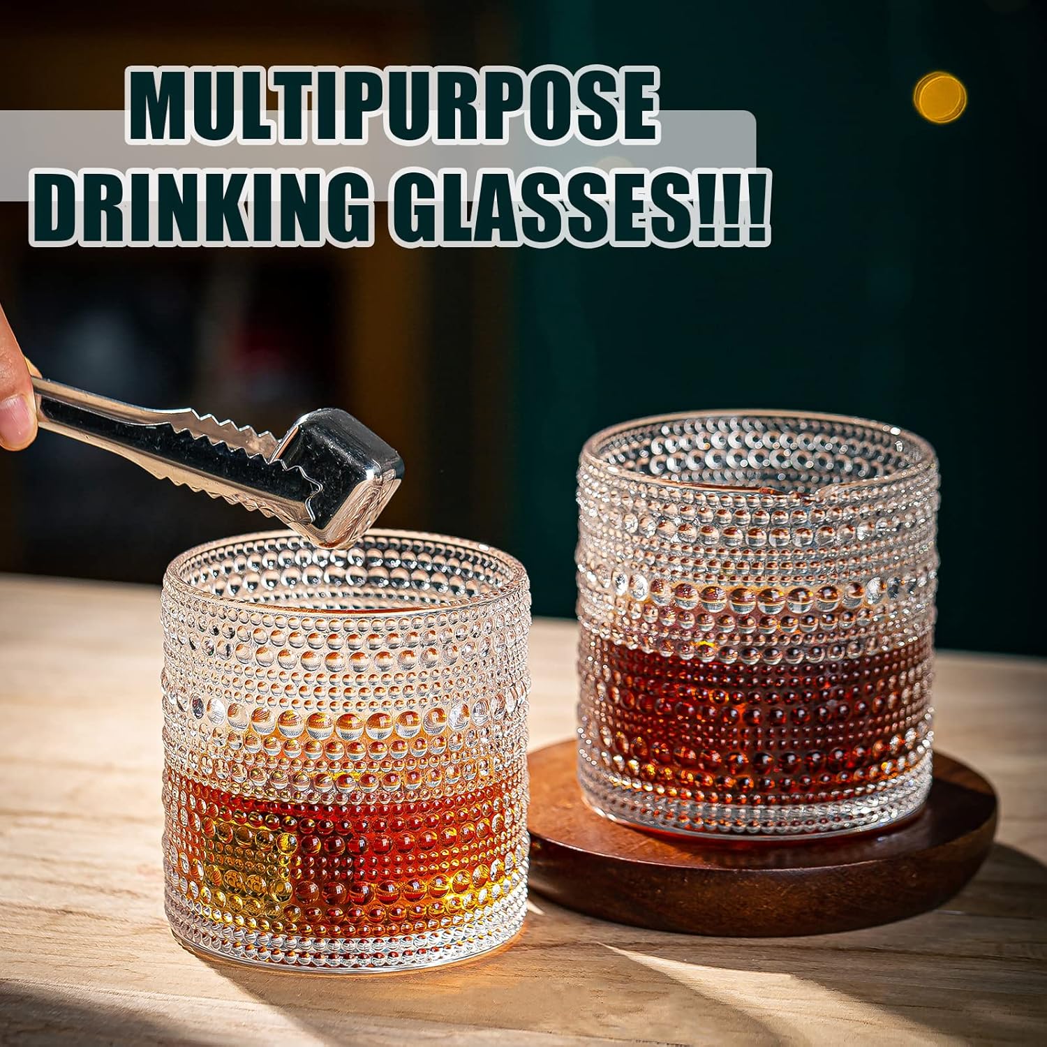 Hobnail Drinking Glasses, 8 pcs Embossed Designed Glass Cups-4 Highball Glasses 12oz & 4 Rocks Glasses 12oz, Mojito Cups, Mixed Drink Cocktail Glass, Bar Glassware for Cocktail, Whiskey - Image 6