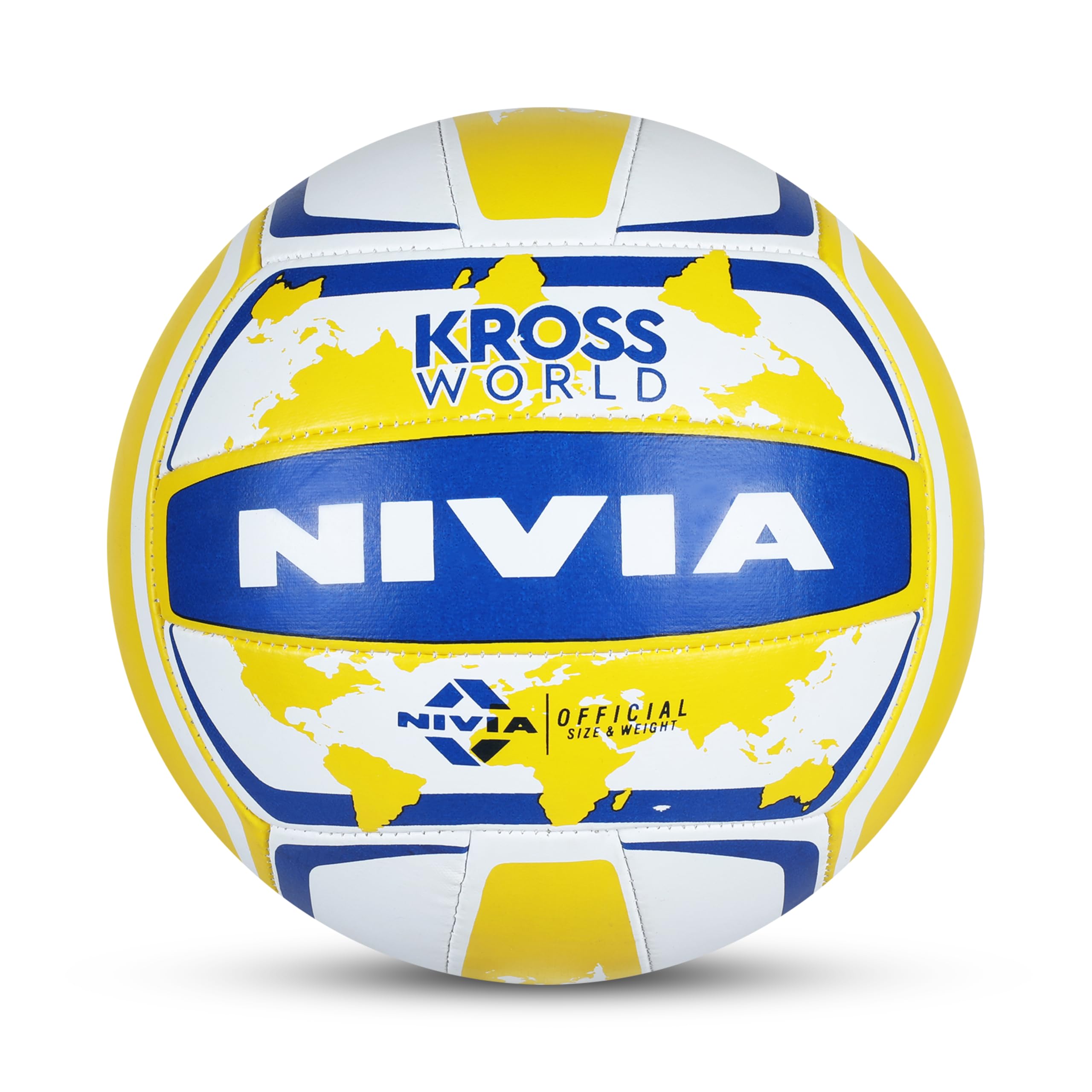 NIVIA Kross World Volleyball, Training Ball, 18 Panels, Rubber Machine Stitched with Smooth Surface Matt, Latex Bladder, Training Ball Standard, to Play on Outdoor Surfaces (Size - 4, Yellow/Blue)