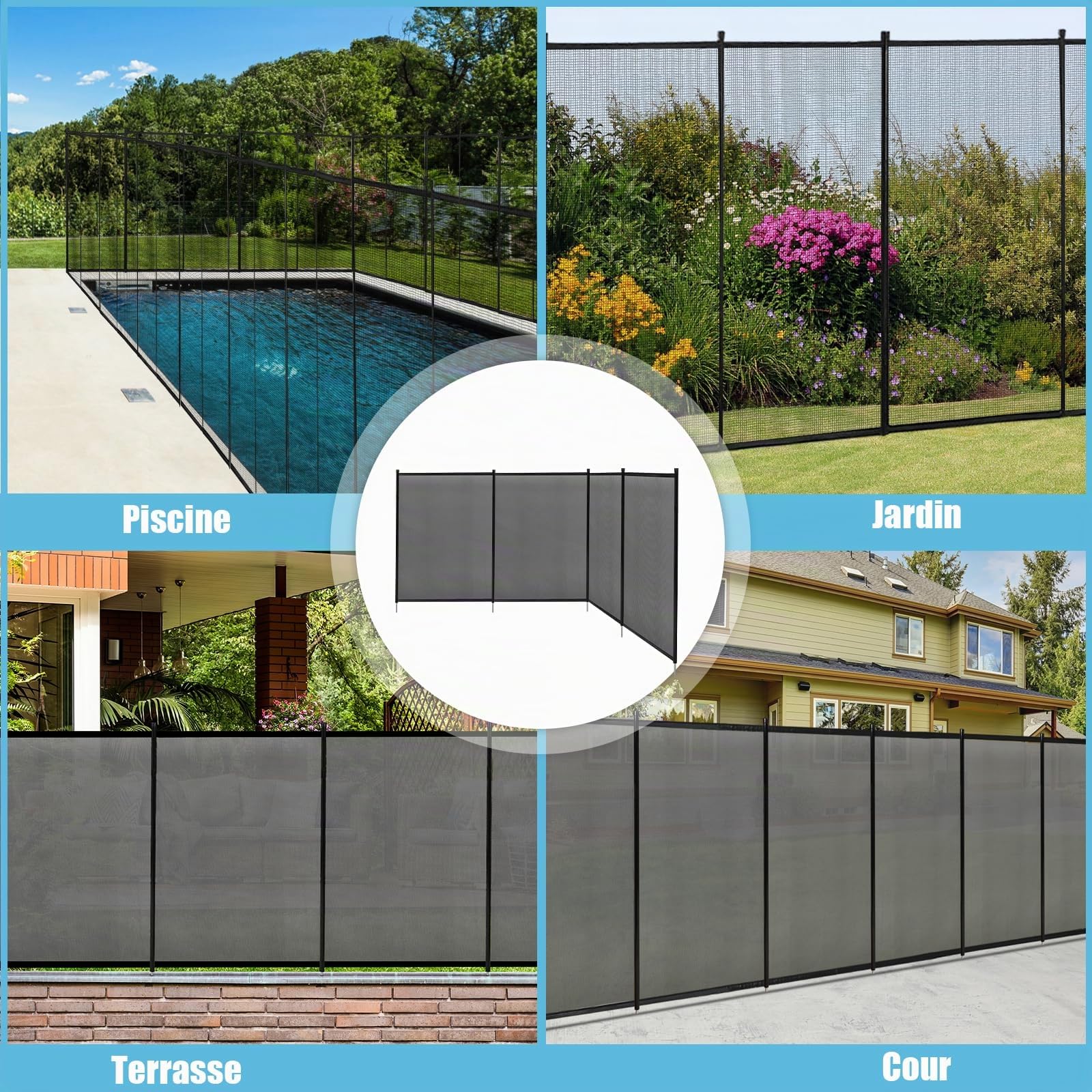 SOARS Clôture Piscine, Lot de 4 Barrières Extérieur 360 X 125 CM