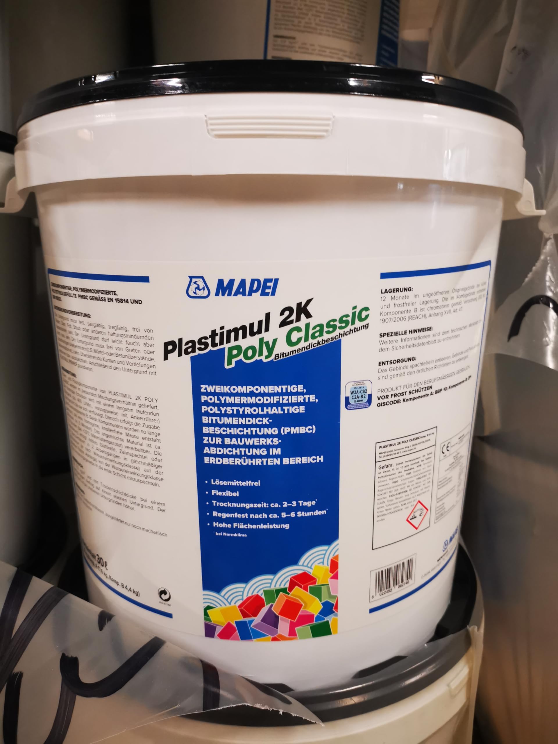 Mapei Plastimul 2k Poly Classic Bitumen Dickbeschichtung 30 l Eimer (=22 kg) - Zweikomponentig, spachtel- und spritzbar, lösemittelfrei, hochflexibl, rissüberbrückend