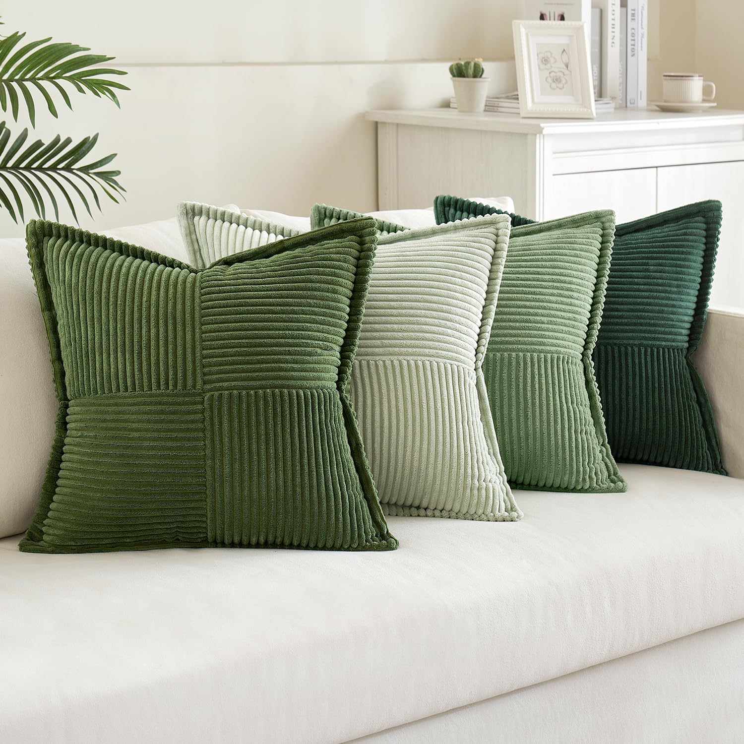 MIULEE 4er Set Kordsamt Frühling Kissenbezüge Weich Dekokissen Dekorativ Kissenbezug Modern Kissenhülle Sofakissen Zierkissen Couchkissen für Wohnzimmer Schlafzimmer Grüne Serie 45x45 cm
