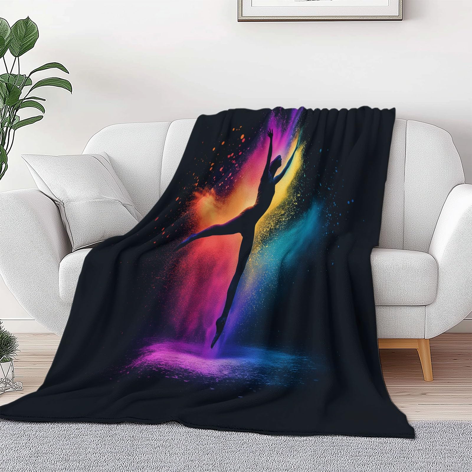Koc polarowy z mikrofibry 220 x 240 cm, ilustracja 3D gimnastyczka 3D, miękka flanela, pluszowy koc, odpowiedni dla dorosłych i dzieci, kemping, czarny