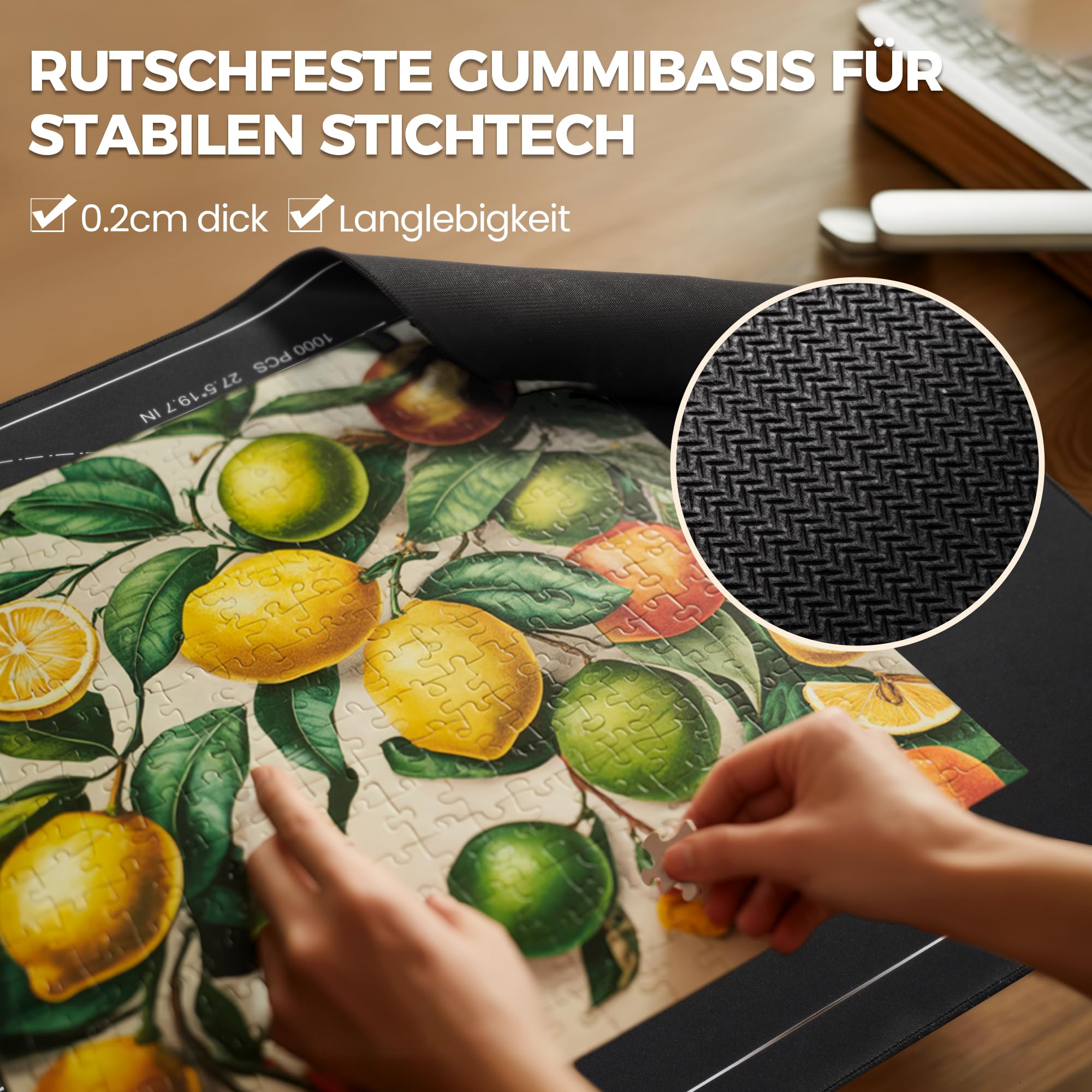 ROPODA Puzzlematte, rutschfeste Puzzle Matte mit Sortierfächern, Puzzelmatten für Puzzle bis 1500, Tragbare Puzzle Matte Roll mit Aufbewahrungstasche, Puzzle-Sparer für Erwachsene und Kinder, Schwarz