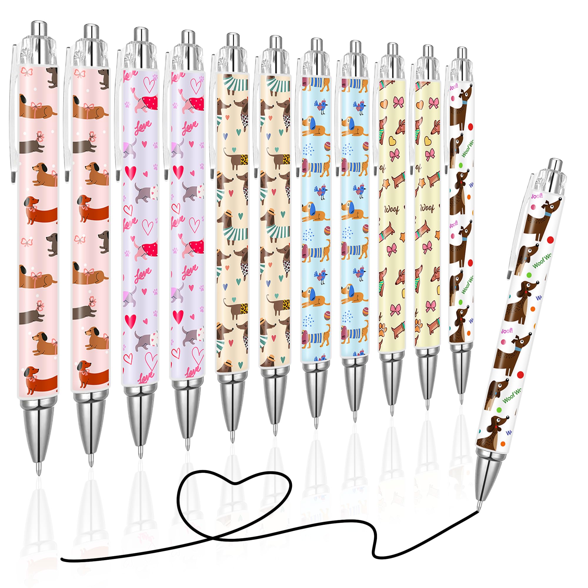12pcs Dachshund Ballpoint Pens for Women & Girls,Cute Sausage Dog Pens Set Writing Pens, Dog Lover Gifts, Party Bag Fillers & School Supplies for Puppy Lovers Men Women Girls Boys Coworkers Students