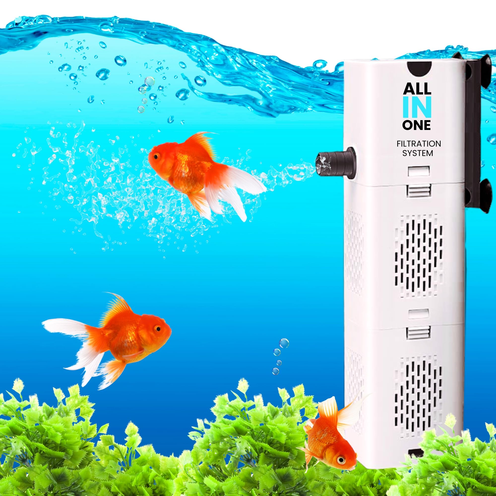 Buraq Ultra-Quiet Aquarium Filter 500F | 5W | 500L/H - Multi-Function Submersible Filtration Pump, Ultra-Silent, Submersible (XQP- 500F | 5W | 500L/H)