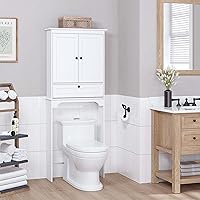 Spirich White Over the Toilet Storage Cabinet with Doors, Adjustable Shelves & Tilt-Out Cube - Bathroom Space Saver 25.8"W x 64.4"H