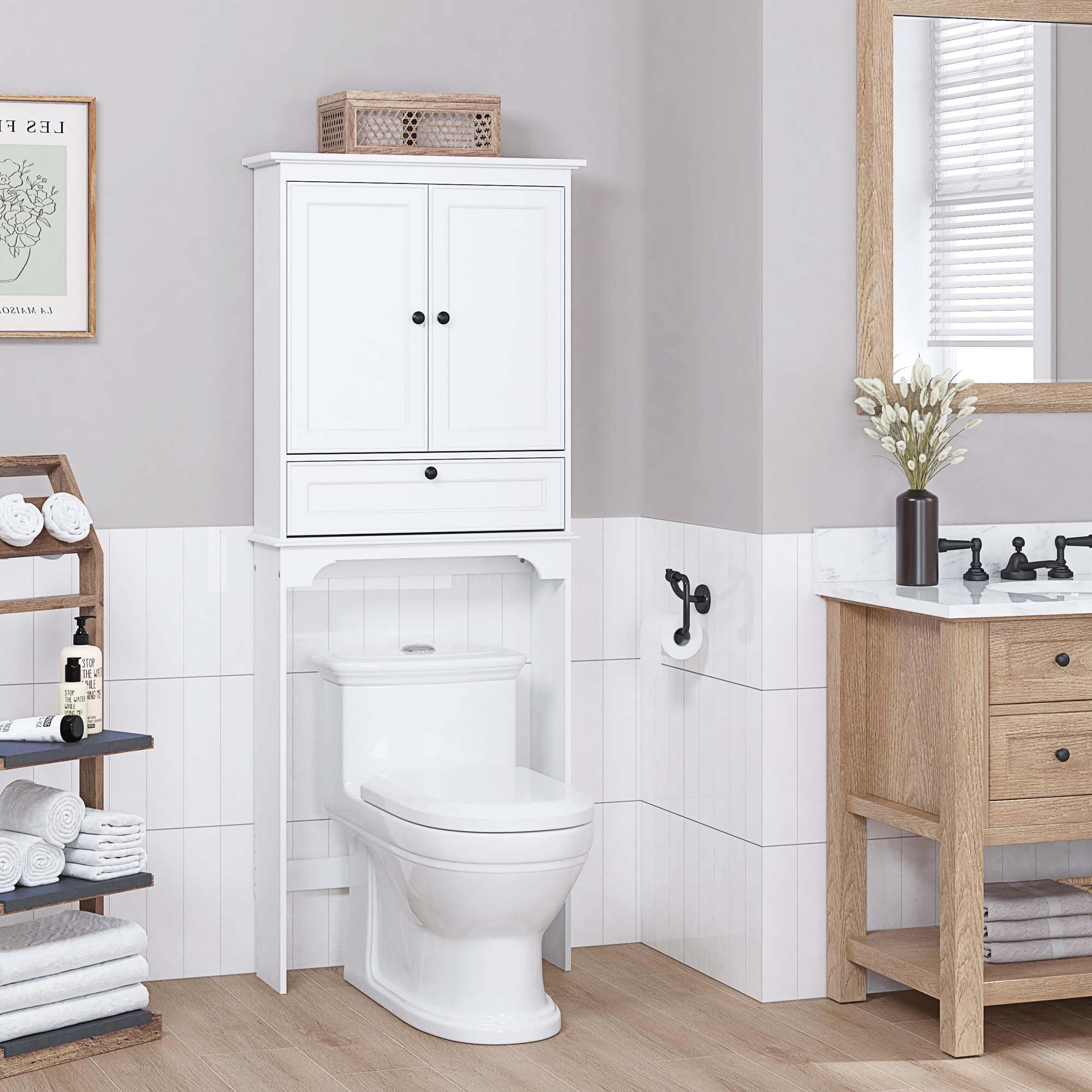Spirich Home Bathroom Cabinet Over The Toilet, Bathroom Storage Cabinet with Doors and Adjustable Shelves, White