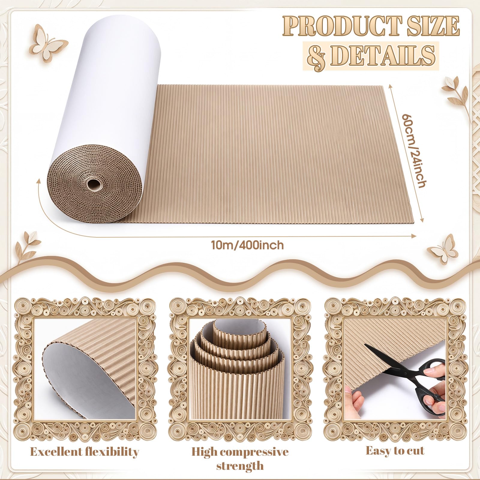 MotiMind Rouleau de carton ondulé, 61 x 1014 cm | Papier ondulé blanc pour expédition, emballage, déménagement, travaux manuels et protection du sol