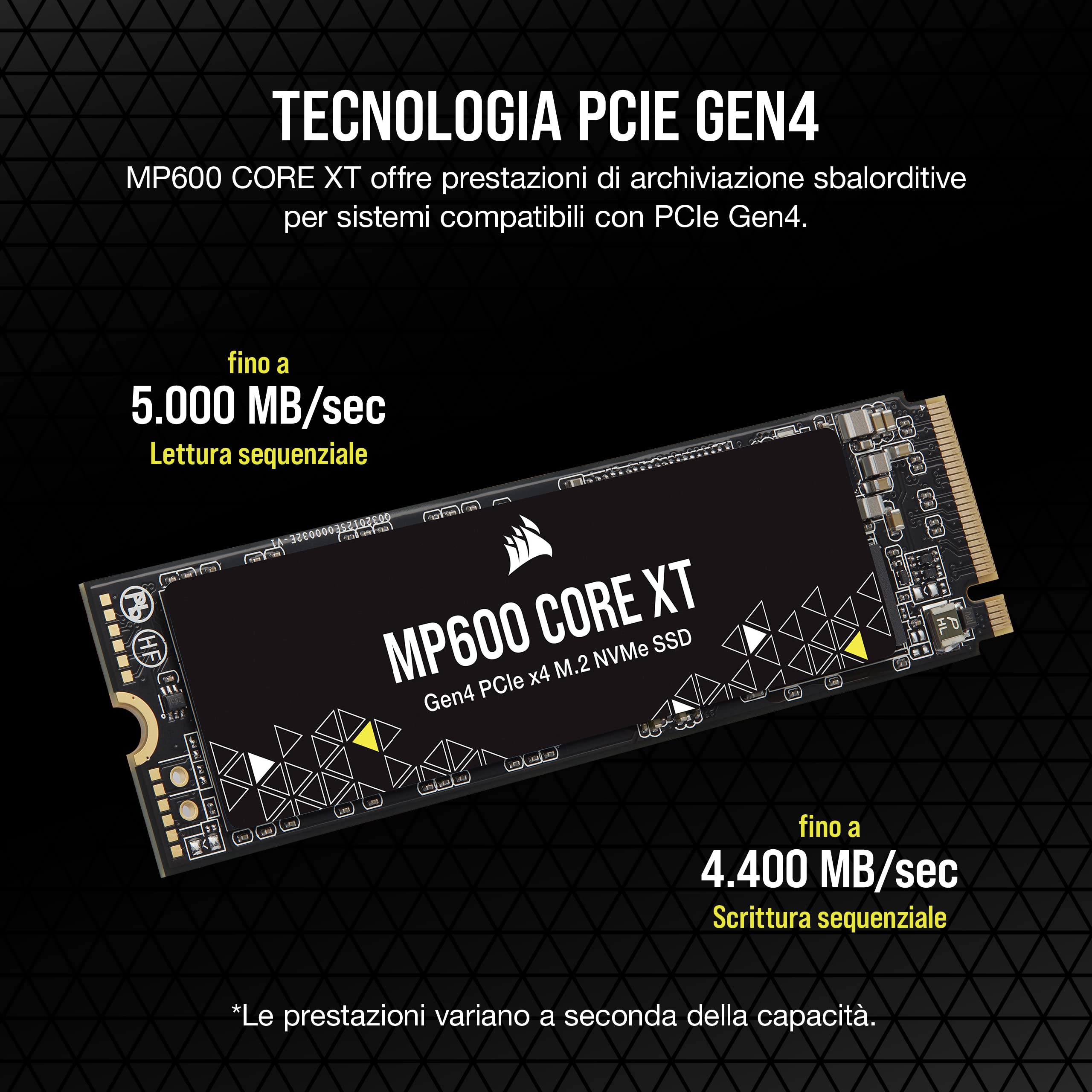 Corsair MP600 CORE XT 1TB PCIe Gen4 x4 NVMe M.2 SSD – NAND QLC ad Alta Densità – M.2 2280 – Compatibile con DirectStorage - Up to 5,000MB/sec – Ideale per Notebook e Desktop PCIe 4.0 – Nero