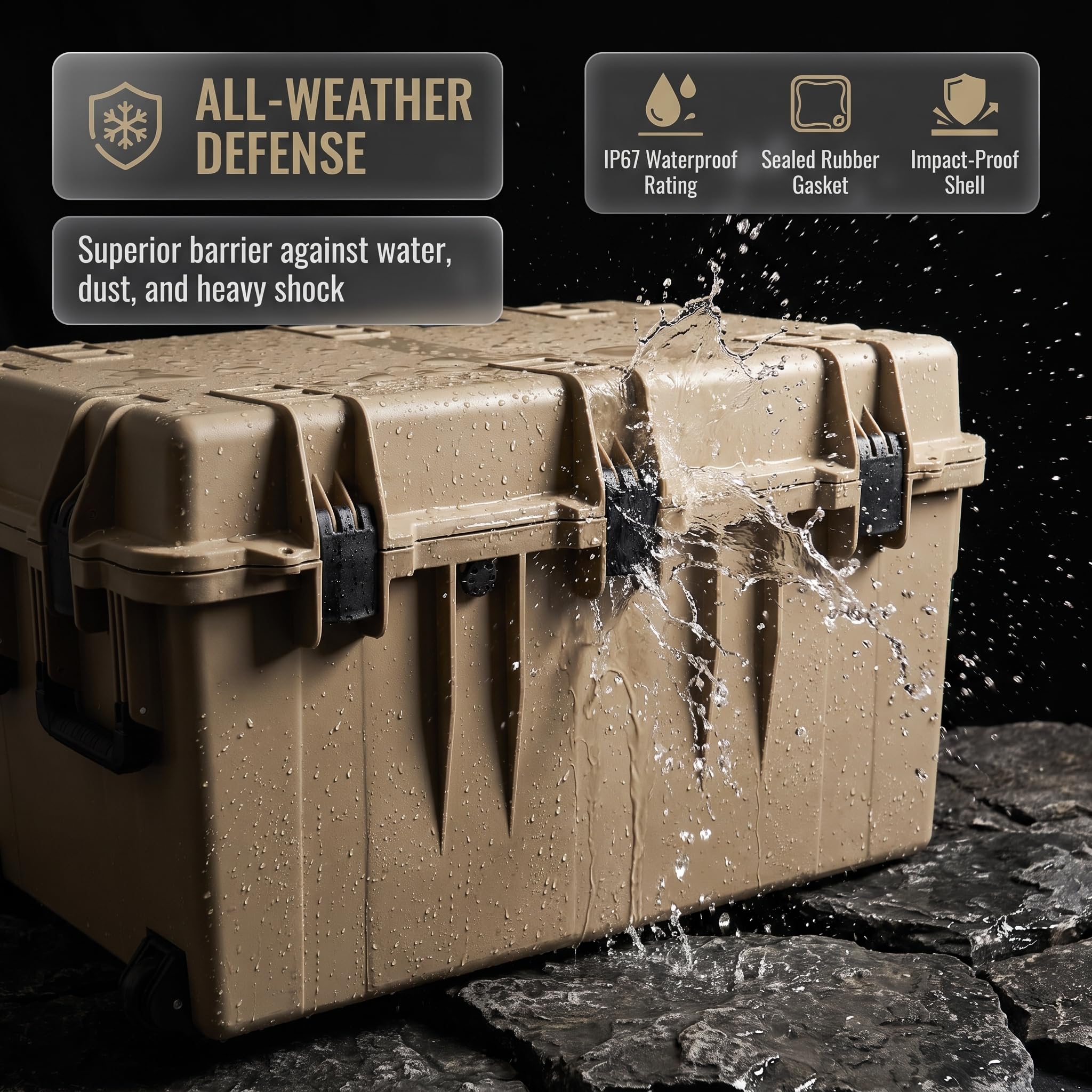 MEIJIA Custodia per fotocamera portatile impermeabile per tutte le stagioni, in schiuma, personalizzabile con ruote girevoli e maniglia retrattile, 84,45 x 62 x 49 cm (Desert Tan)