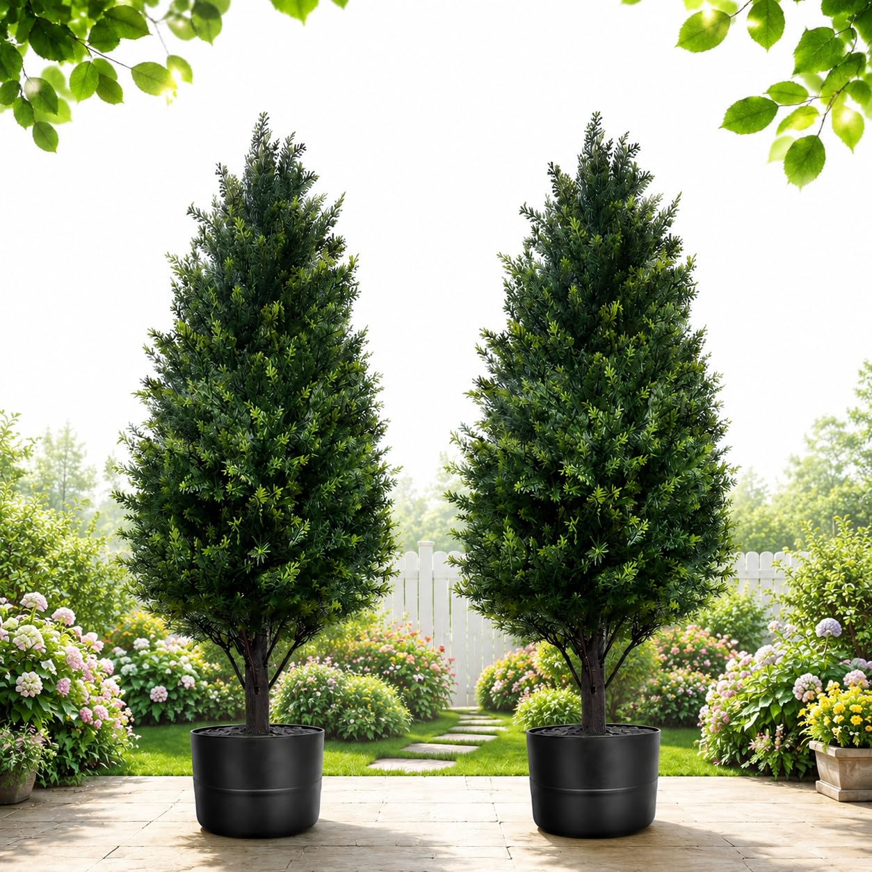 2PCS Künstliche Zypresse Outdoor Buchbaum Zeder Kunstpflanze 70CM, Künstliche Pflanzen im Topf, Zedernbaum Künstlich, Künstliche Zedernpflanzen,Fake Plant für Innen Garten Frühling Sommer