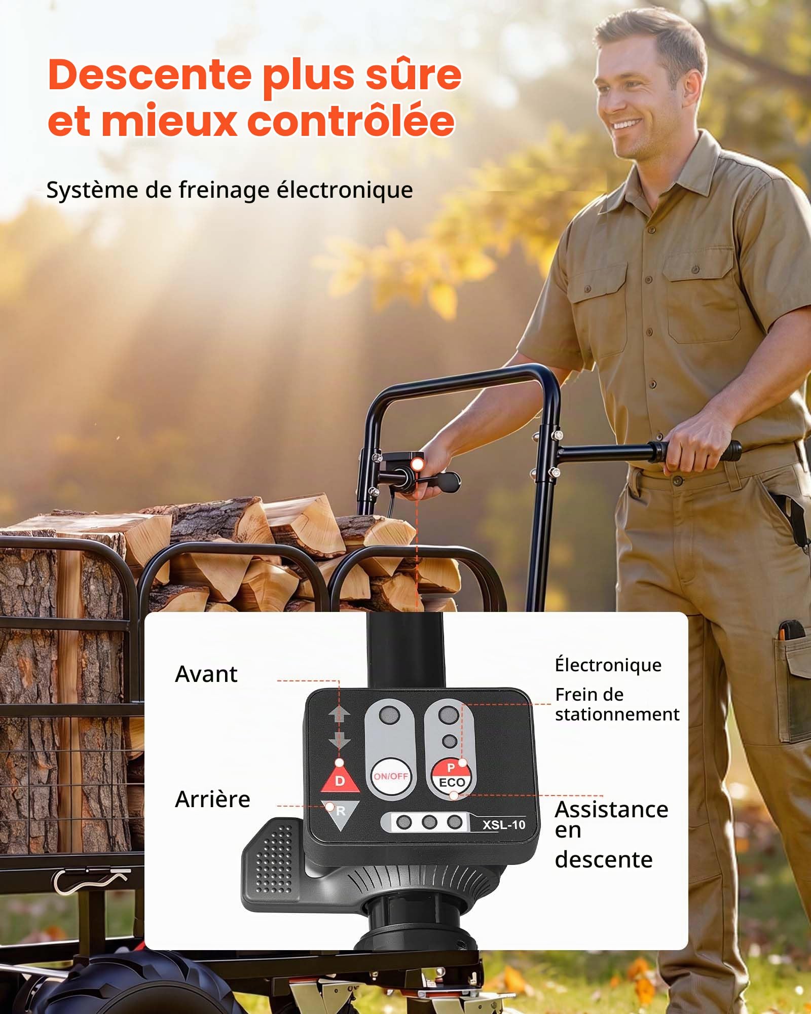 VEVOR Chariot de Jardin Électrique 500 W Charge 300 kg Chariot Motorisé, pour Transport Terre Bois Outils de Ferme, Batterie 432 Wh 36 V 12 A, Châssis Acier, avec 4 Roues, Pneus Tout-Terrain, Frein