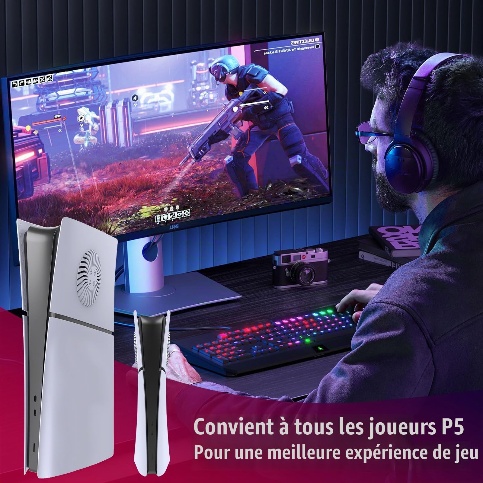Hzxkqmil Couvercle des Plaques de Rechange pour PS5 Slim Édition Digital | Plaques Latérales avec Aérations Coque de Remplacement Personnalisée Panneau ABS Accessoires pour PS5 Slim Console, Blanc