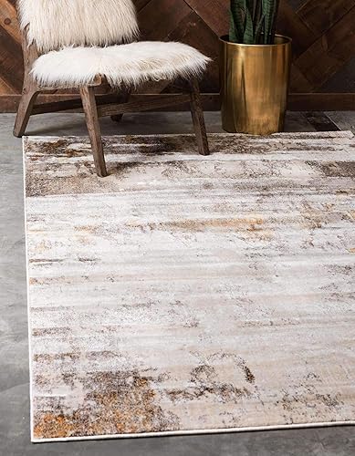 Unique Loom Helios Collection - Santorini - Alfombra rectangular de 5 pies 1 pulgada x 8 pies, beige marfil y dorado