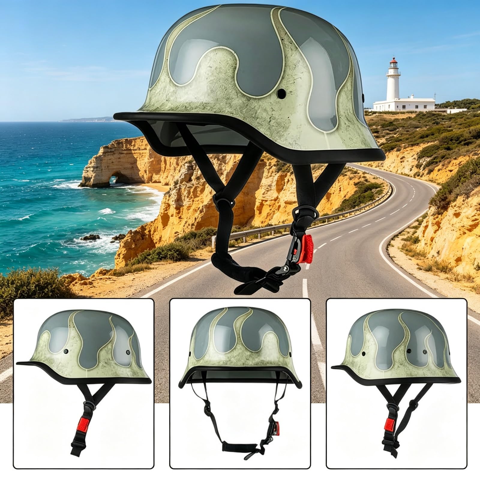 Phantom Mini Kask Motocyklowy Otwarty Certyfikat Atest ECE 22.06 Dopuszczony do Ruchu Skorupa ABS Szybkie Zapięcie Cruise Bobber z Kominiarką Skuter Chopper