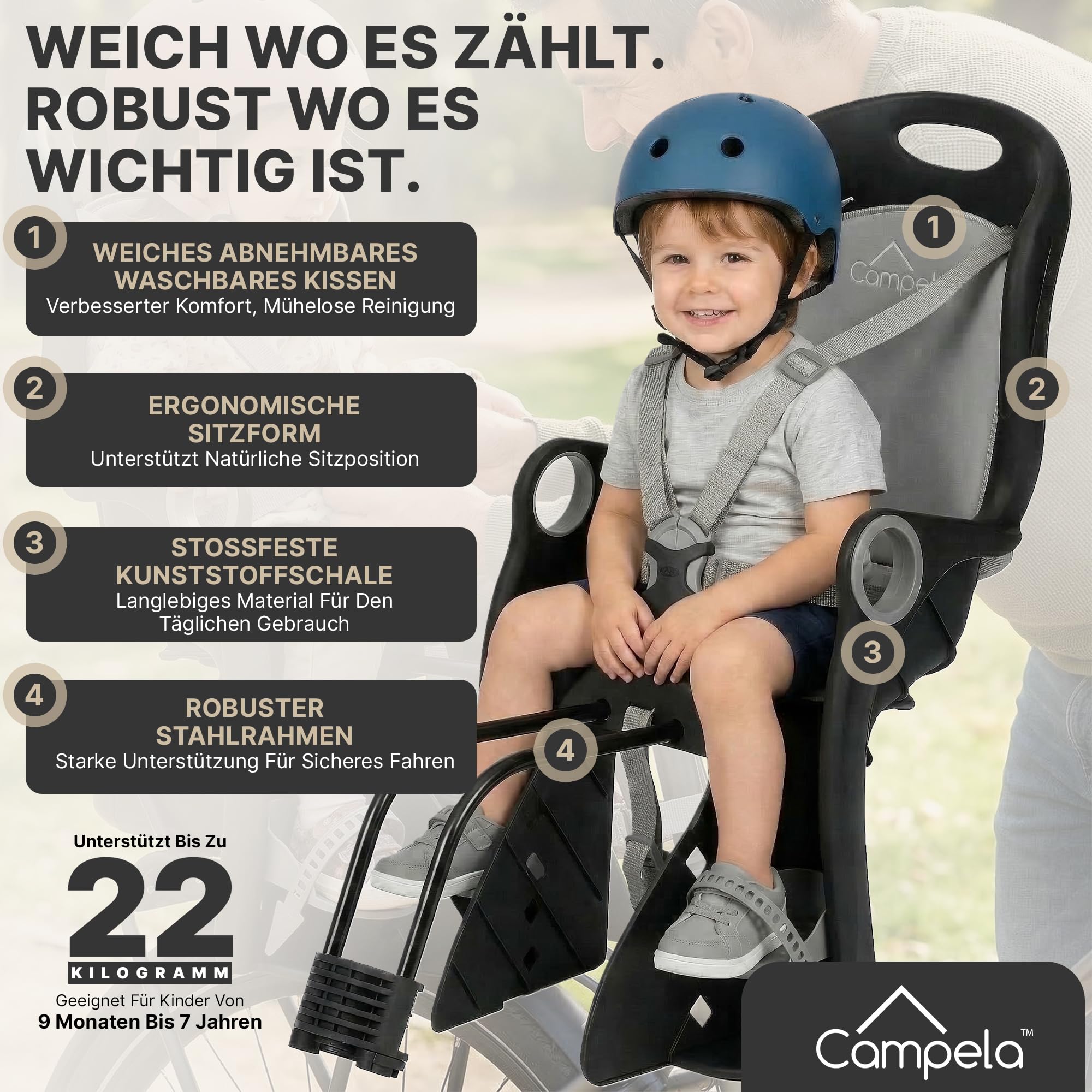 fotelik rowerowy dla dziecka 2w1 na bagażnik lub ramę, fotelik montowany z tyłu, model CA0060
