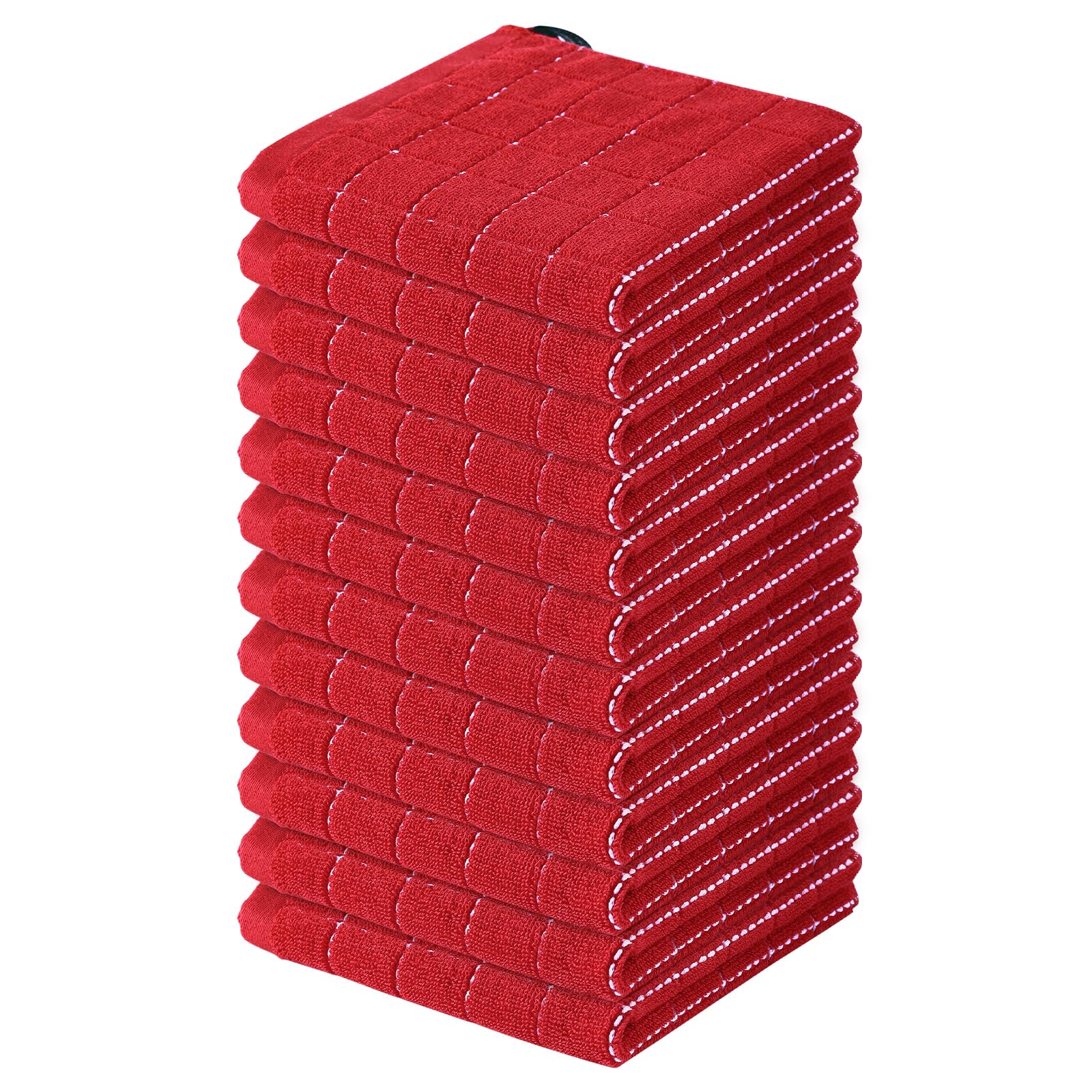 Homaxy 100% Cotton Terry Kitchen Dish Cloths, 12 Pack, Red | Ultra Soft and Absorbent, Suitable for Drying and Washing Dishes