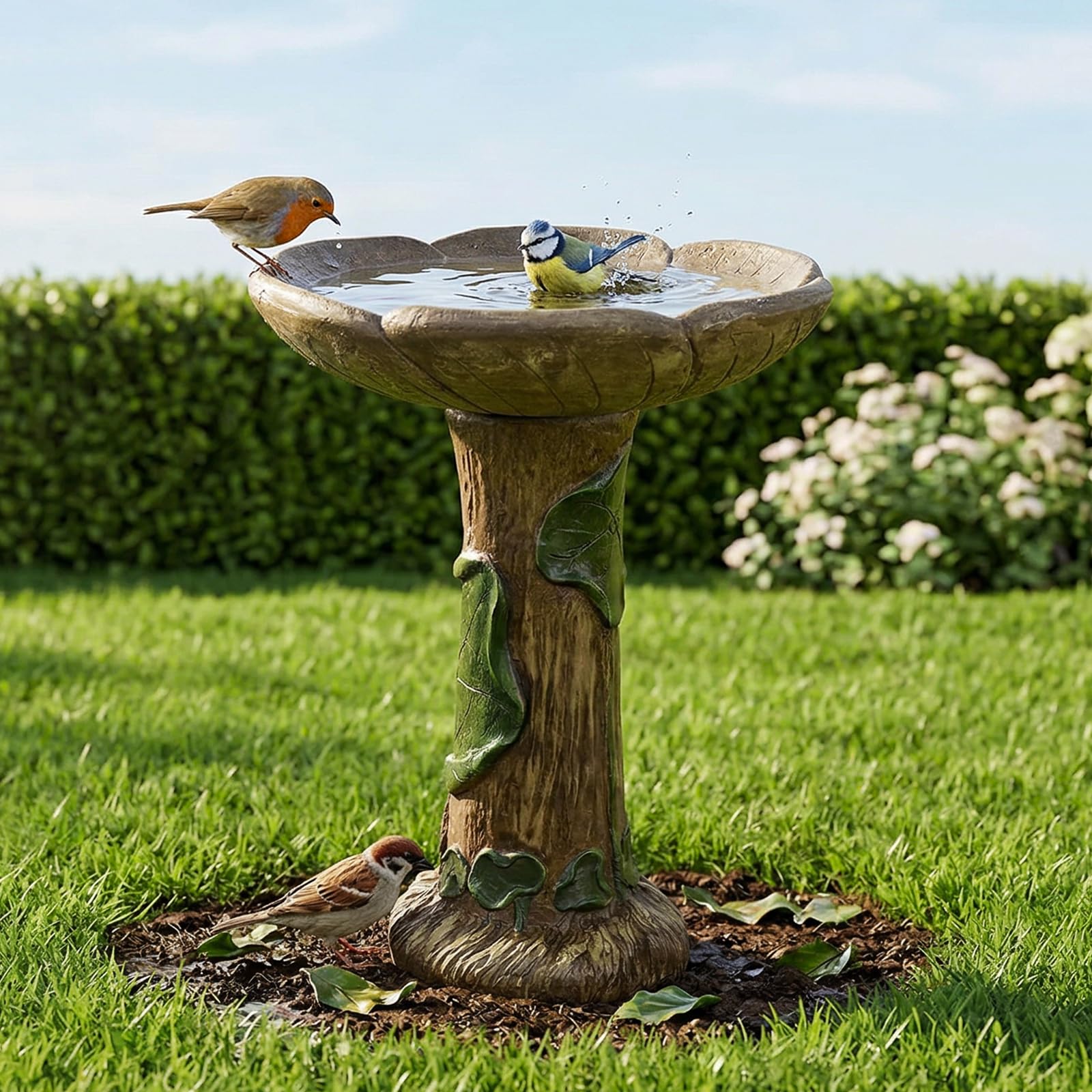SunJet Tree Stump Leaf Bird Bath