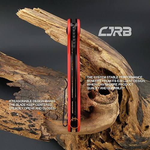 Miniatura 6 de CJRB LAGO - Cuchillo de bolsillo plegable con hoja negra PVD AR-RPM9 mango rojo G10 bloqueo de botón EDC para táctica exteriores senderismo y regalo