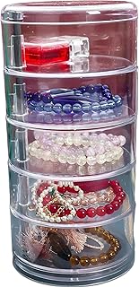 منظم مجوهرات نسائي أنيق بخمس طبقات وحجرات متعددة للأقراط والأساور والخواتم والقلائد، مصمم باللون الأبيض الشفاف، أفضل عرض على الإطلاق