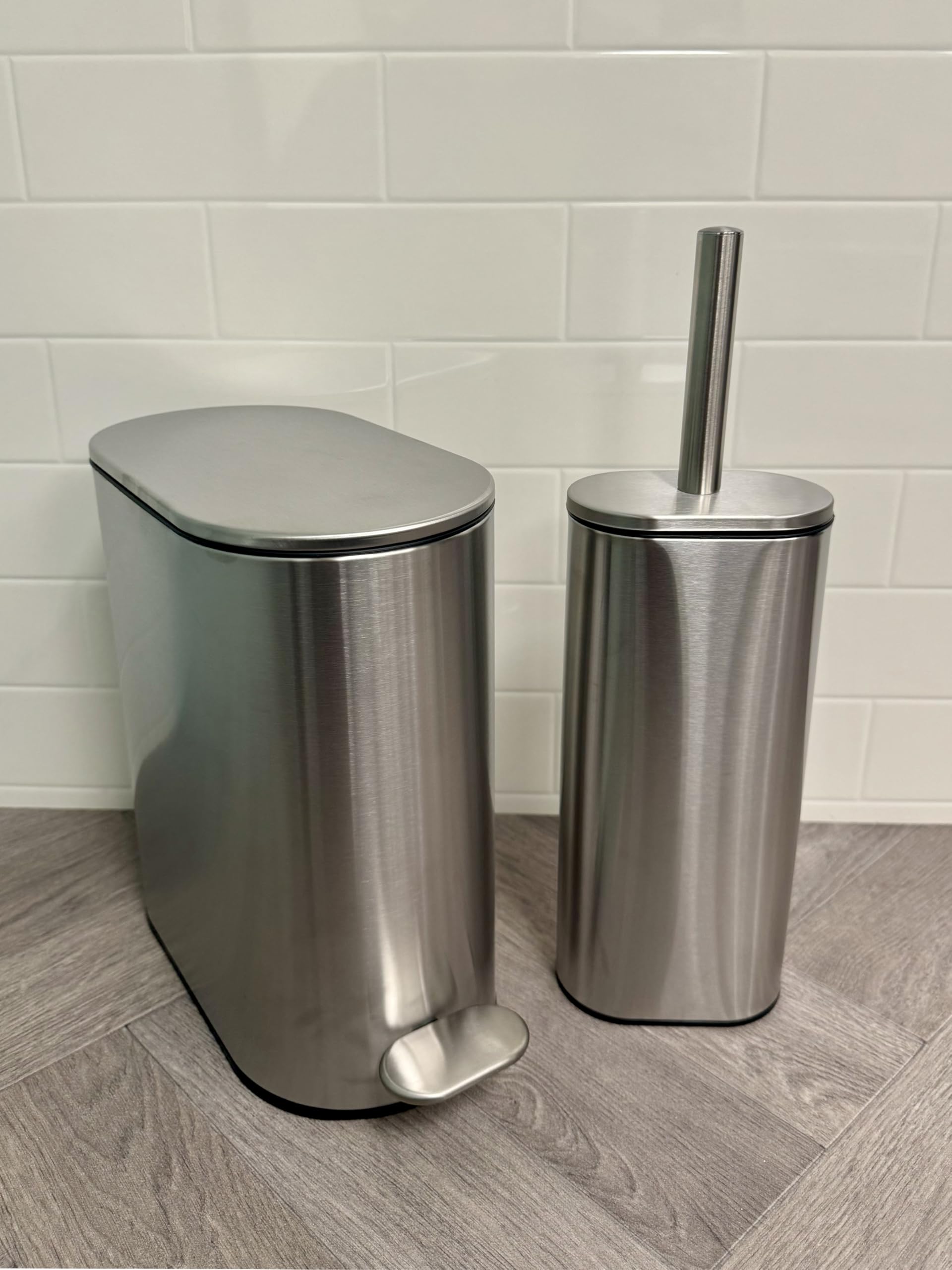 Showerdrape Silver Fortuna 5L Soft Close Bathroom Pedal Bin And Toilet Brush Set In Satin Chrome